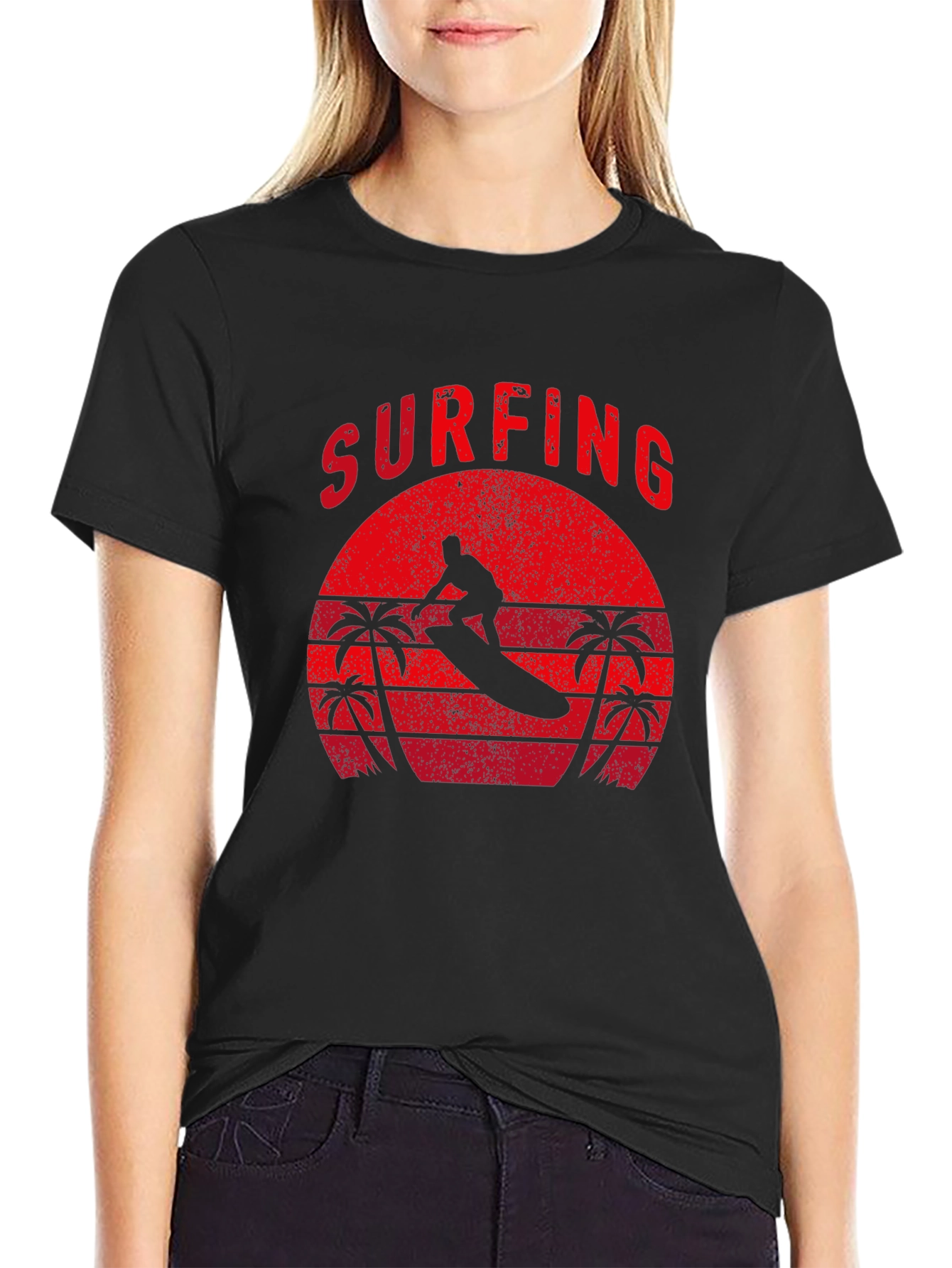 Surfing Silhouette Graphic Tee - Retro Style