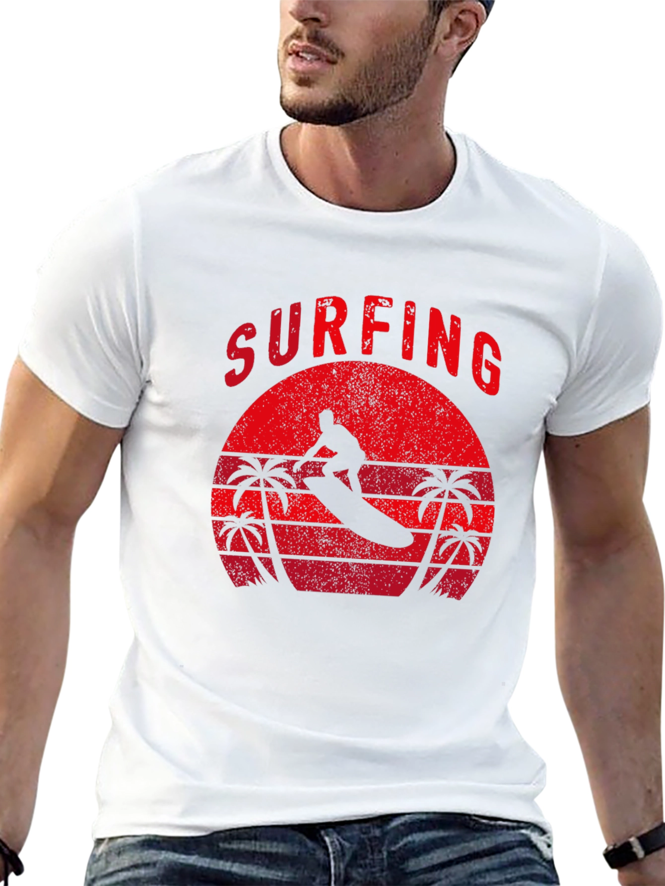 Surfing Silhouette Graphic Tee - Retro Style