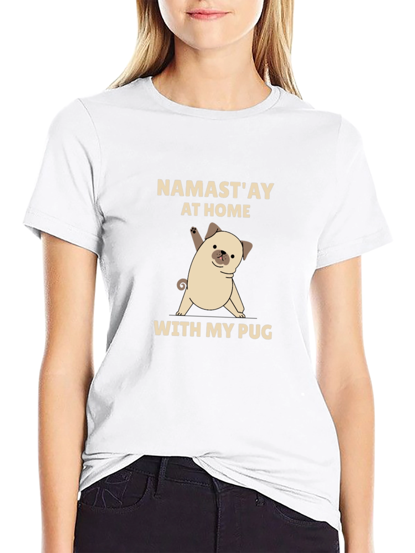 Namastay at Home With My Pug Black T-Shirt