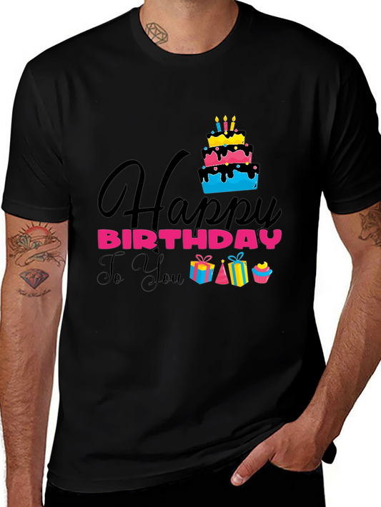 Happy Birthday Graphic Tee - Mens Black T-Shirt
