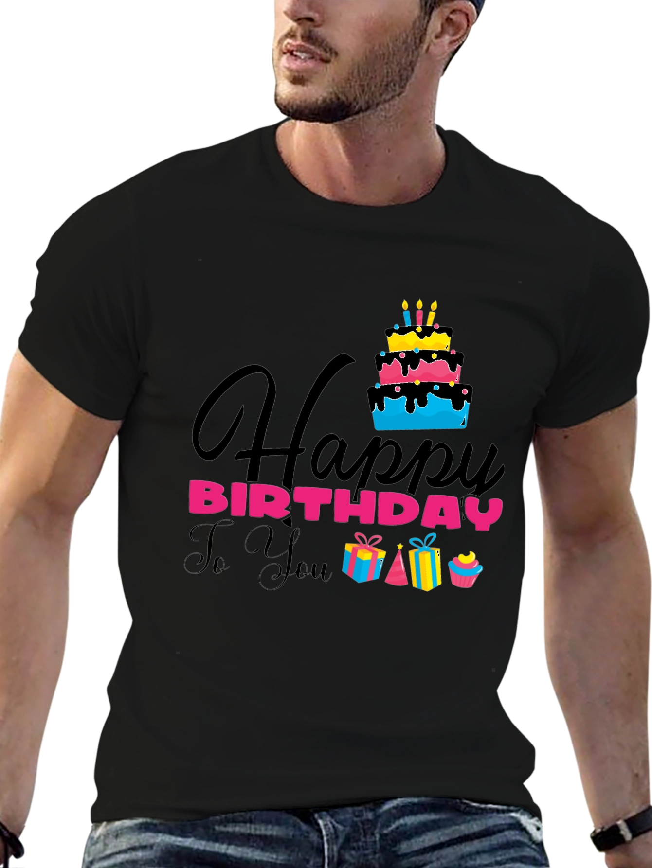 Happy Birthday Graphic Tee - Mens Black T-Shirt