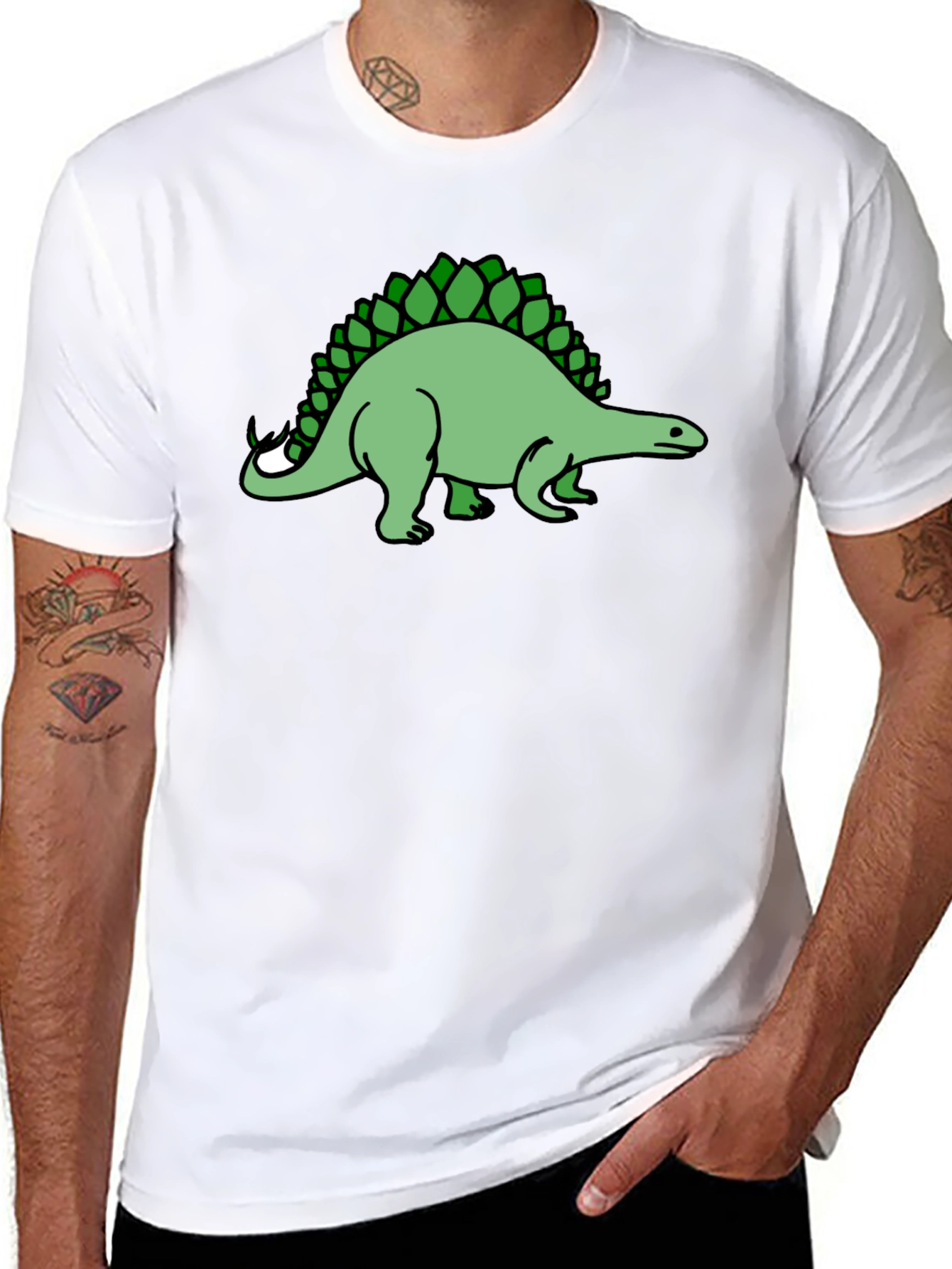 Stegosaurus Graphic Tee - Black Cotton T-Shirt