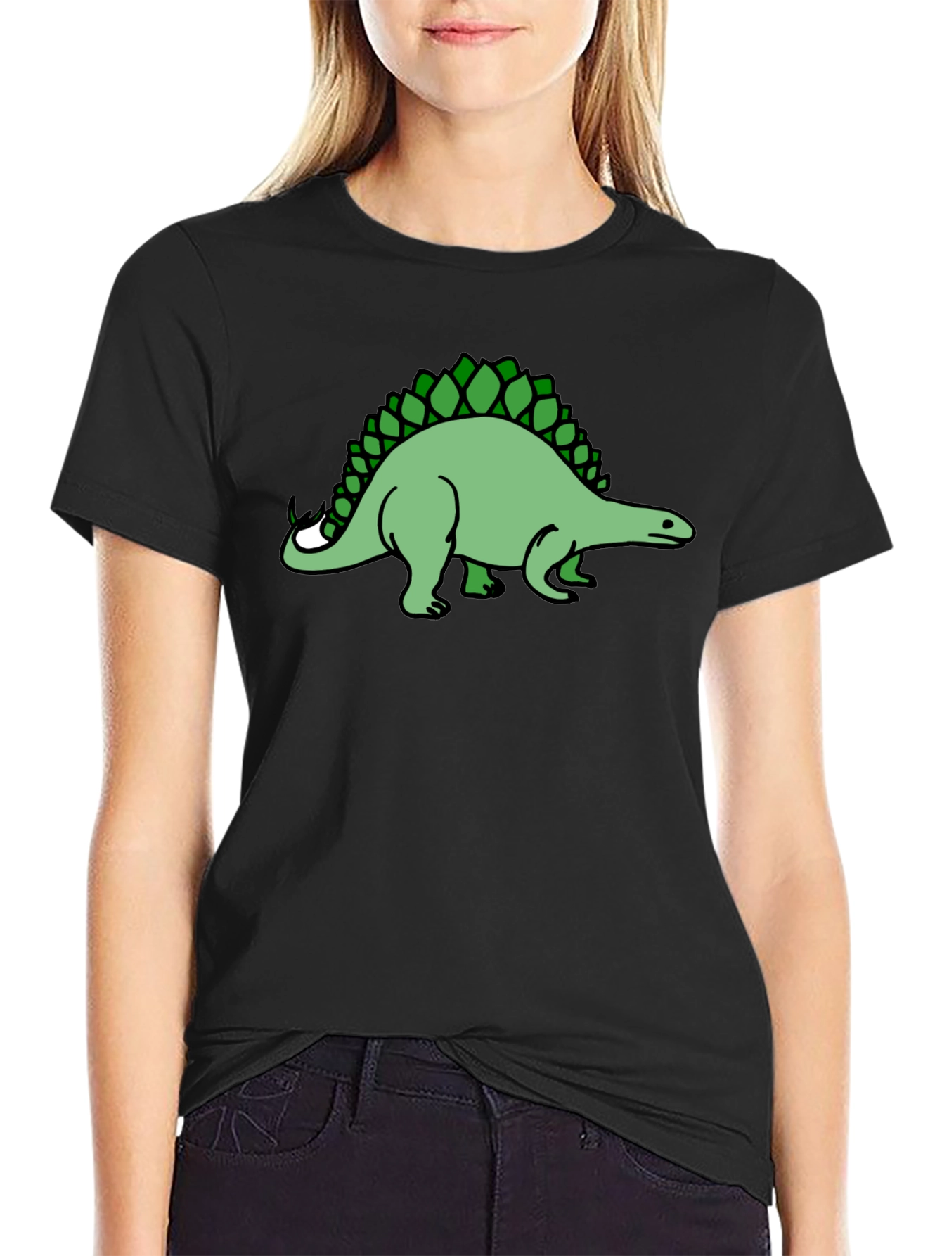 Stegosaurus Graphic Tee - Black Cotton T-Shirt