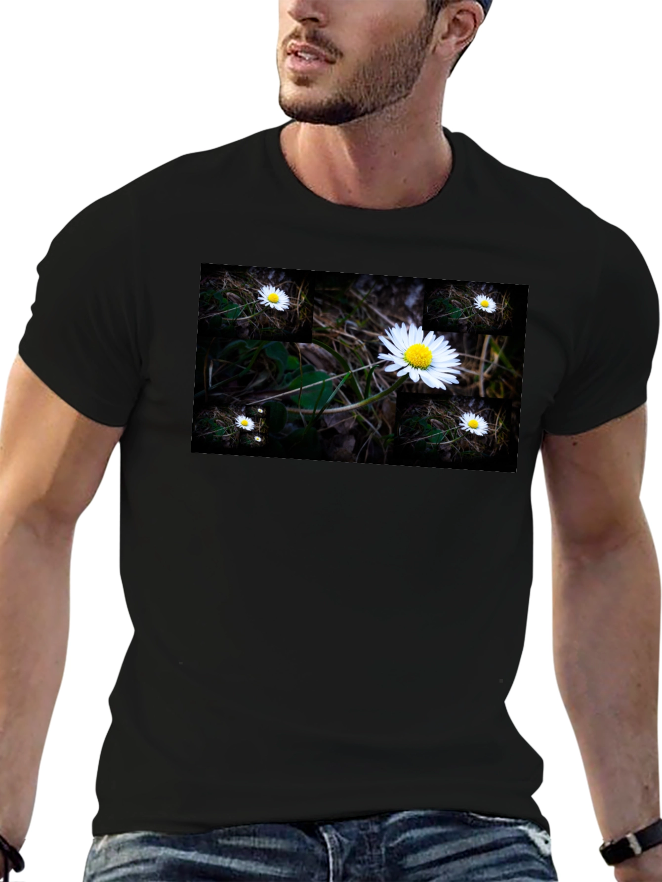 Daisy Field Graphic Tee - Soft Black Cotton