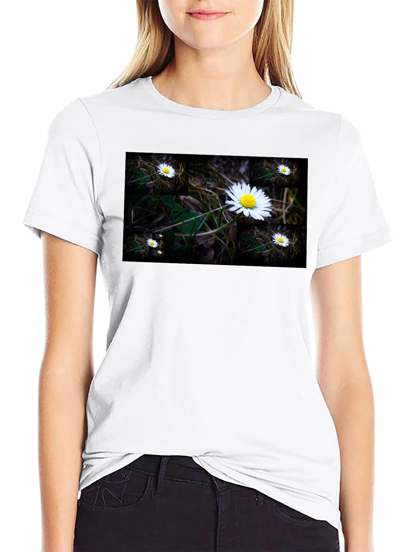 Daisy Field Graphic Tee - Soft Black Cotton