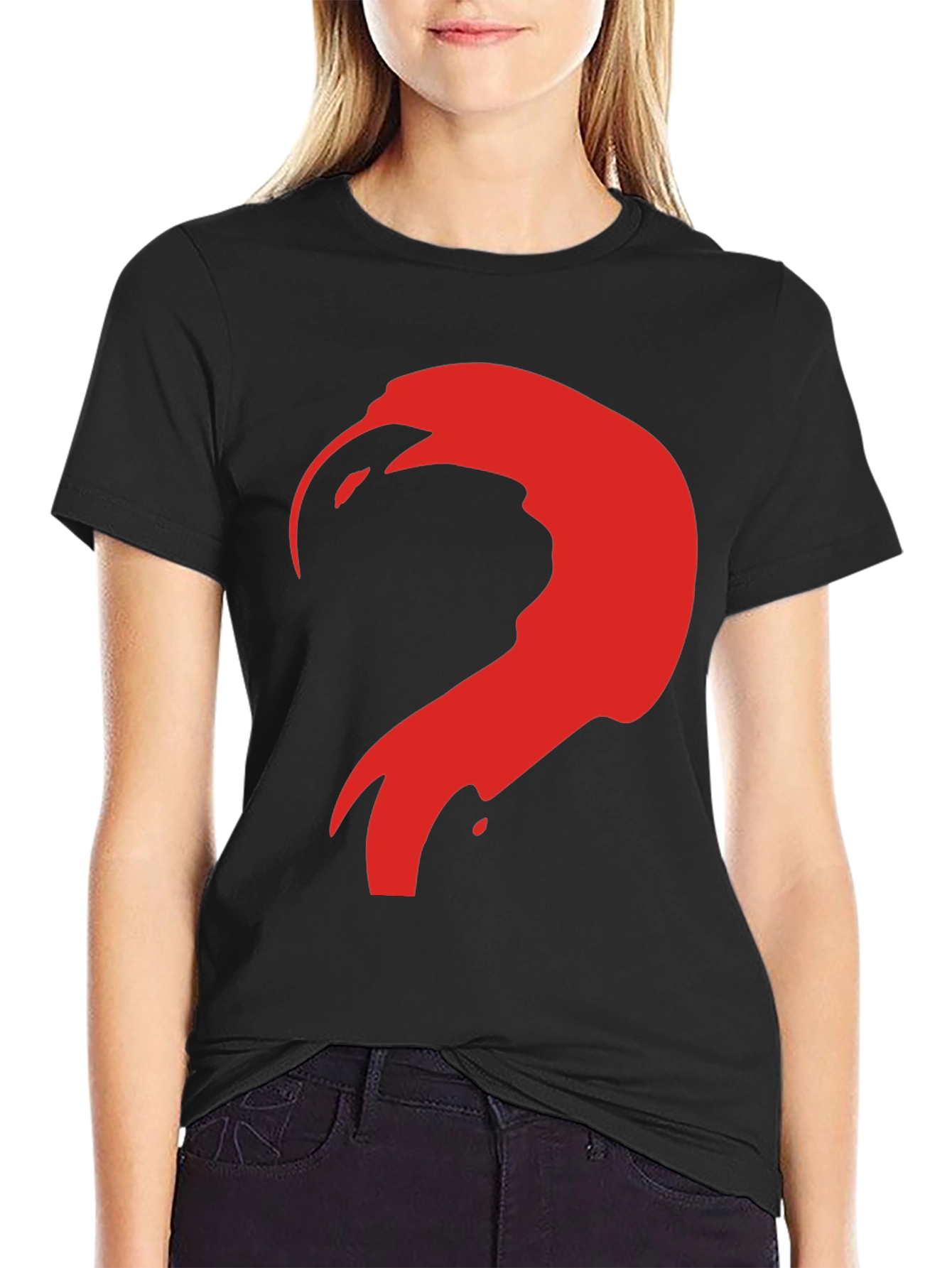 Abstract Red Graphic Print Black T-Shirt