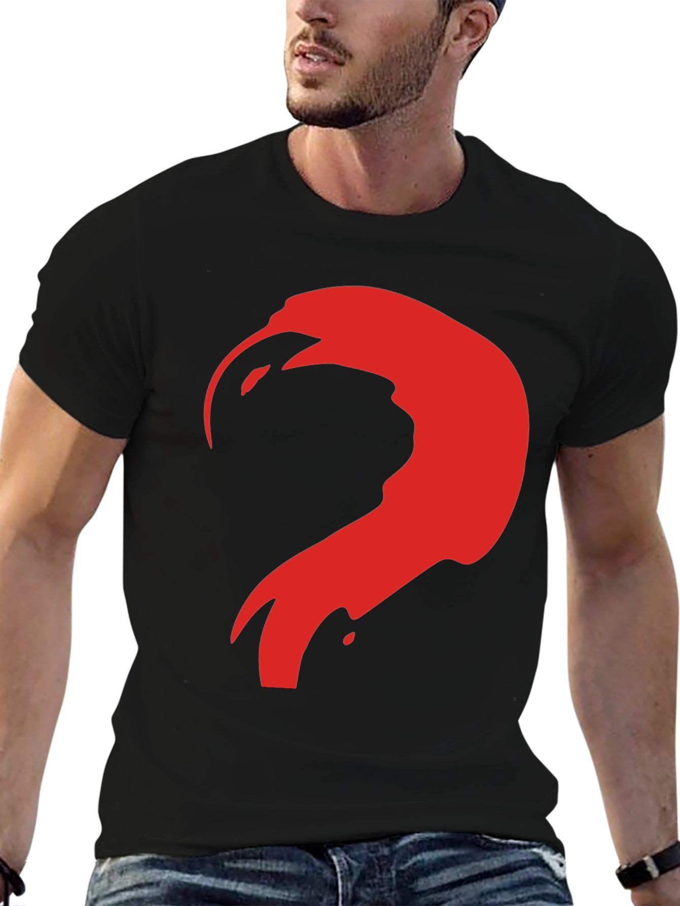 Abstract Red Graphic Print Black T-Shirt