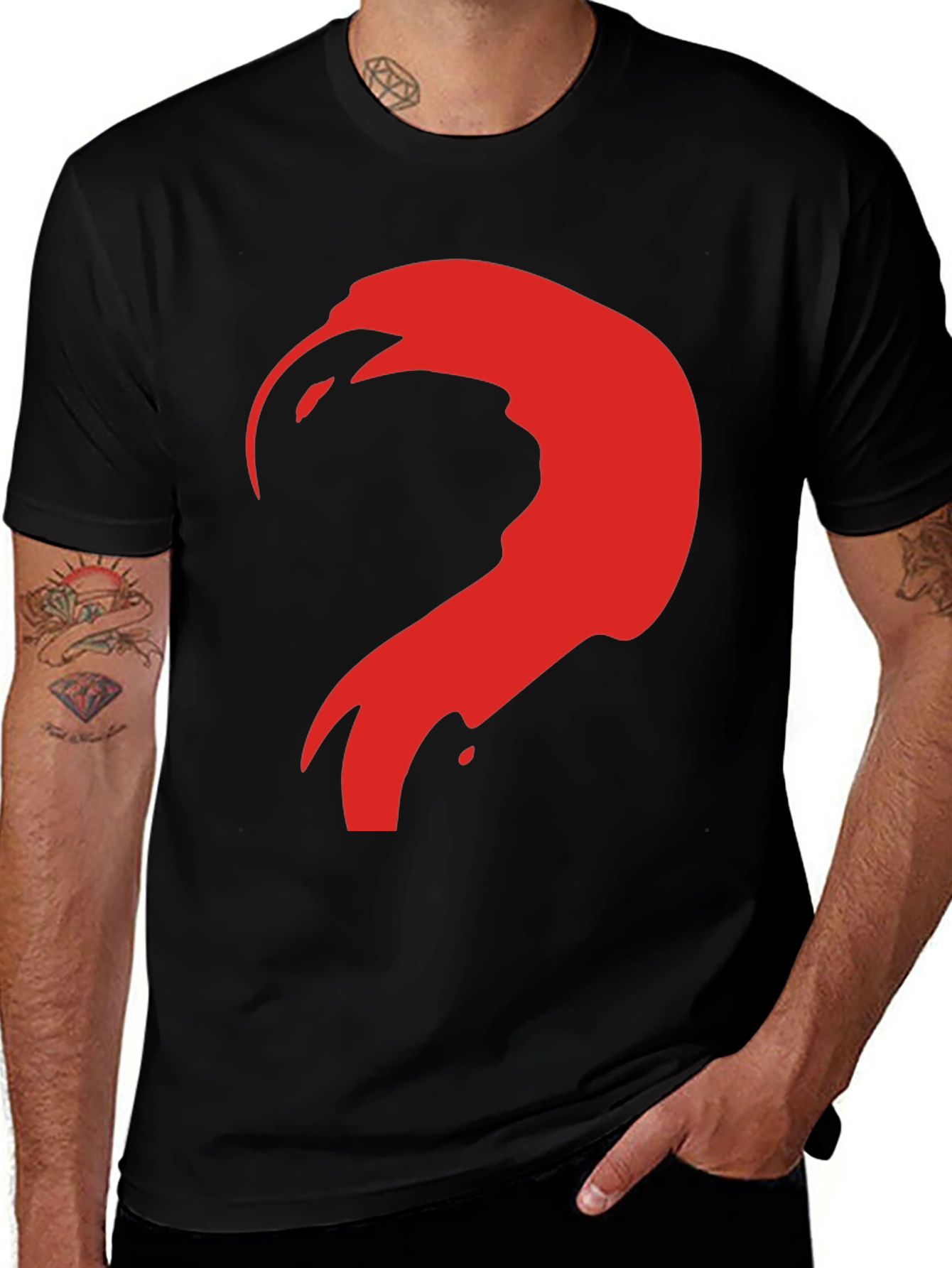Abstract Red Graphic Print Black T-Shirt