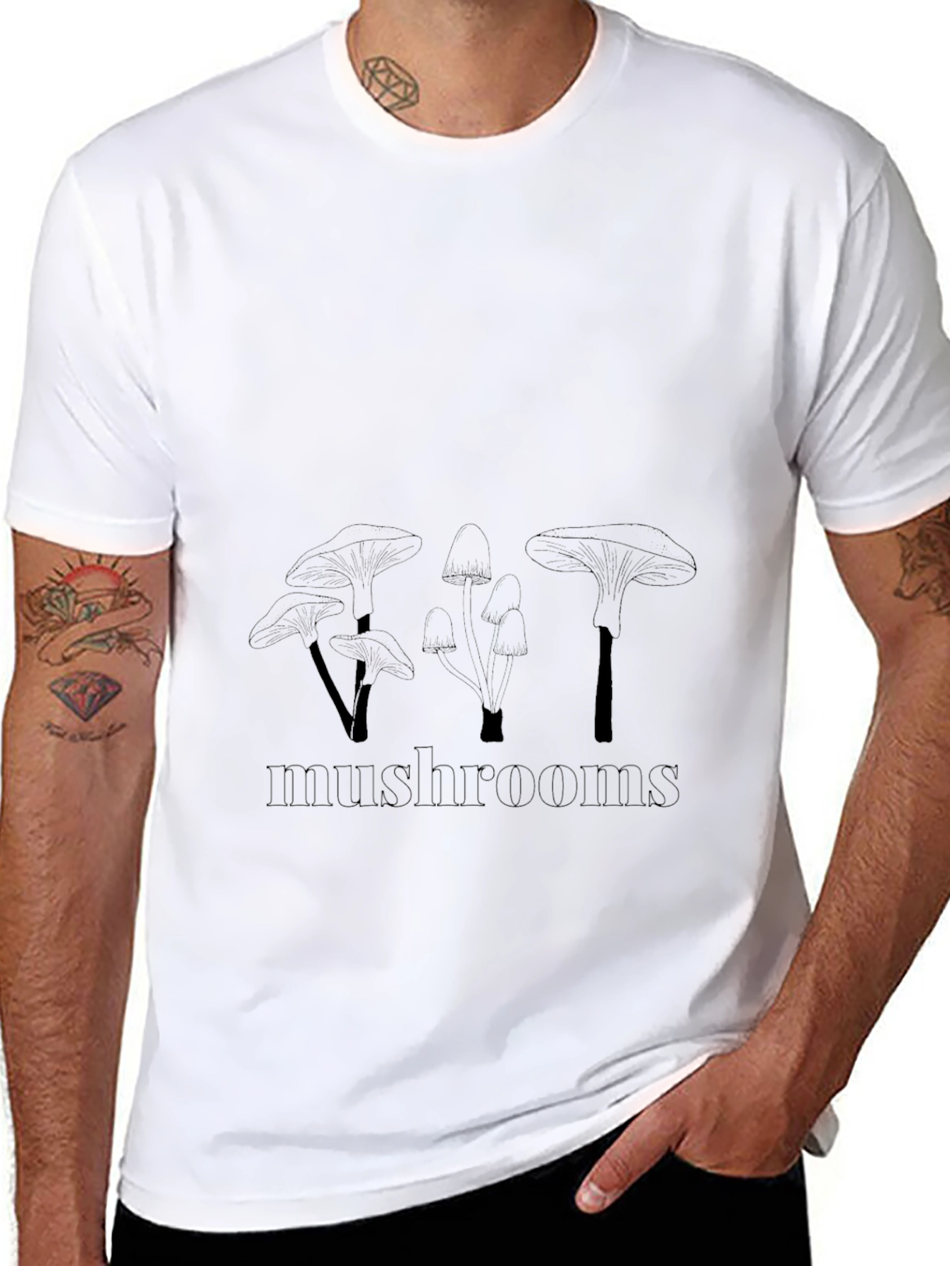 Mushroom Graphic Print Black T-Shirt