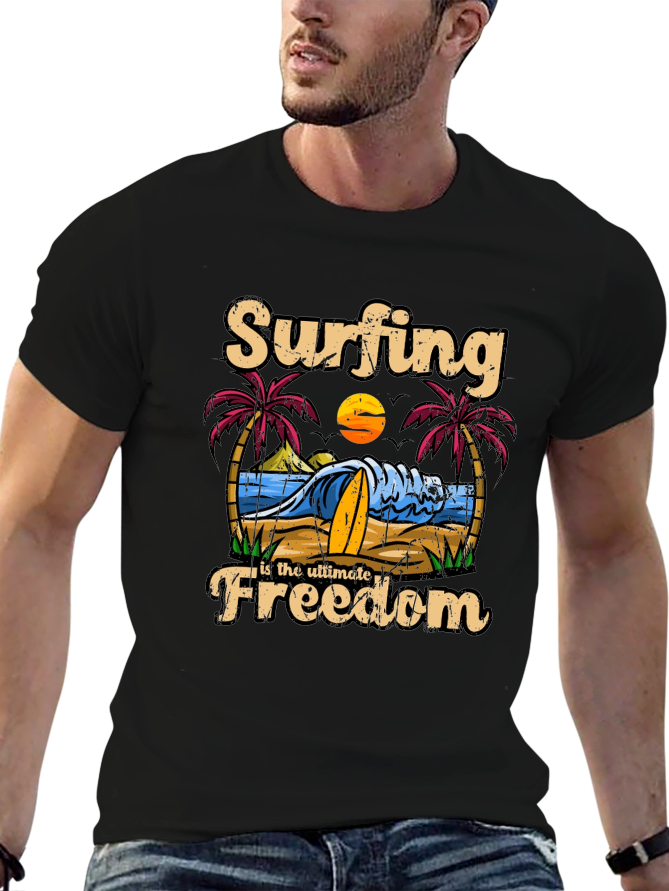 Surfing Freedom Graphic T-Shirt: Beach Vibes