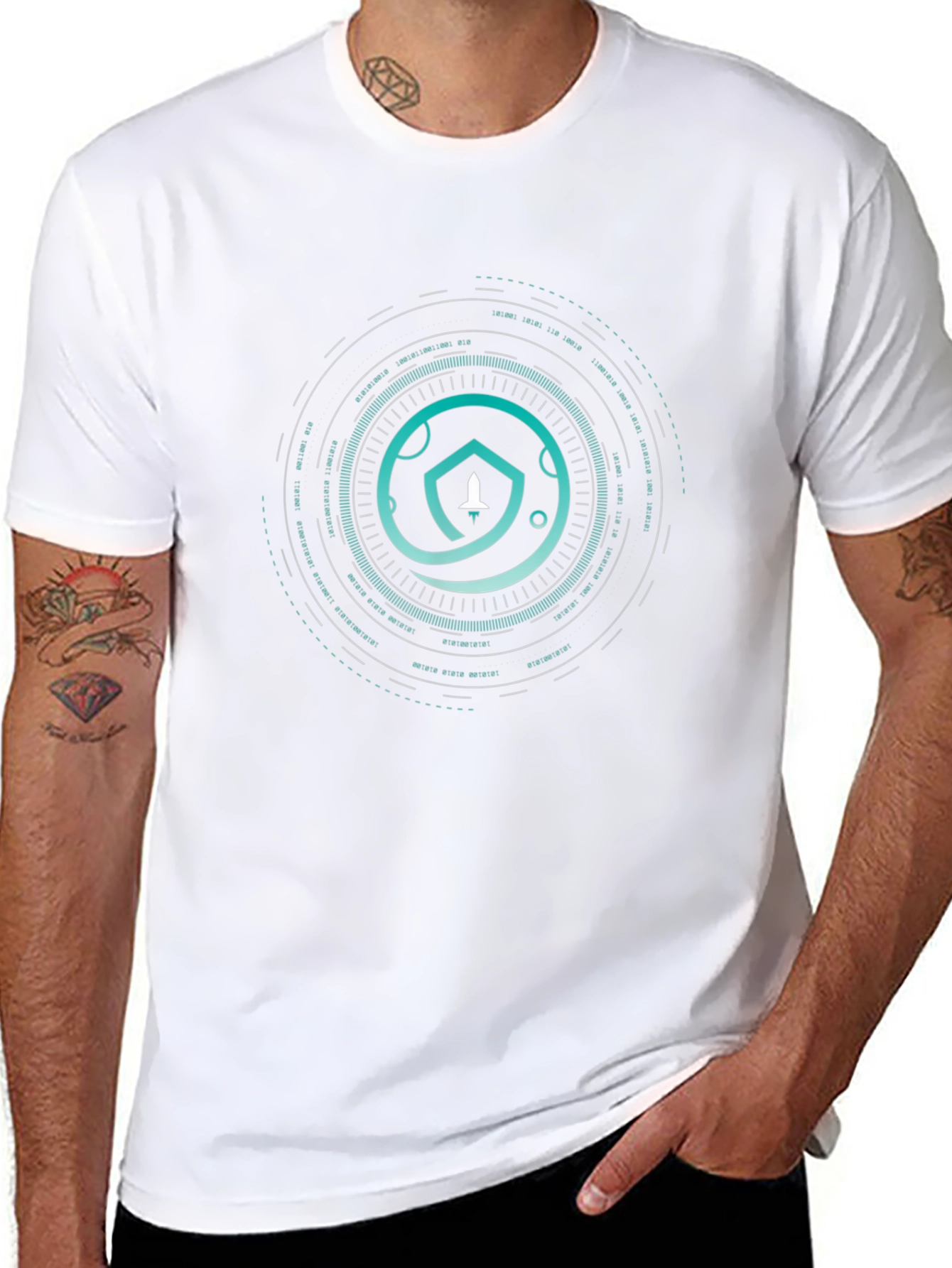 Cyber Shield Tee - Modern Graphic Print Black T-Shirt