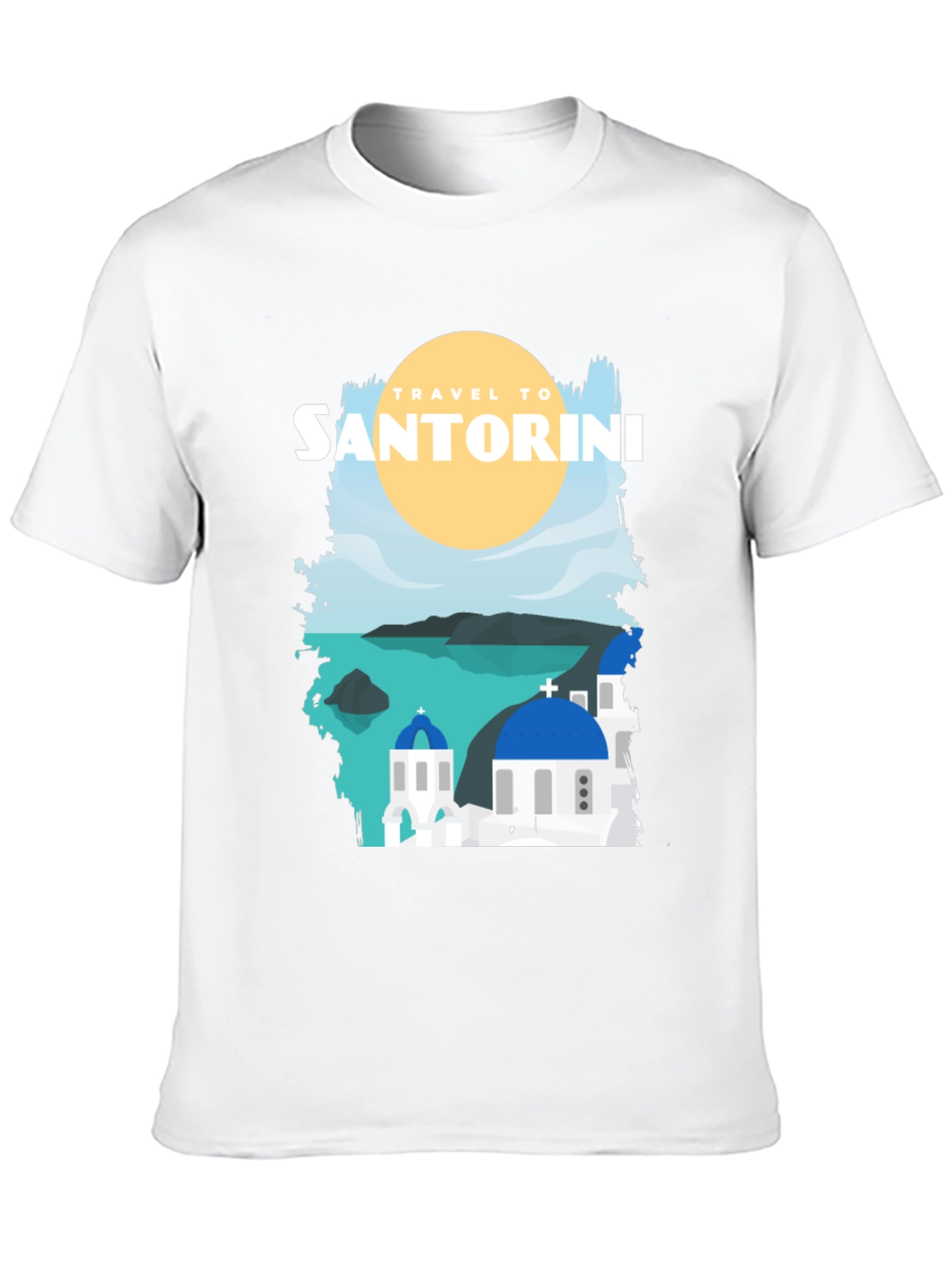 Santorini Travel Graphic Tee - Black Cotton T-Shirt