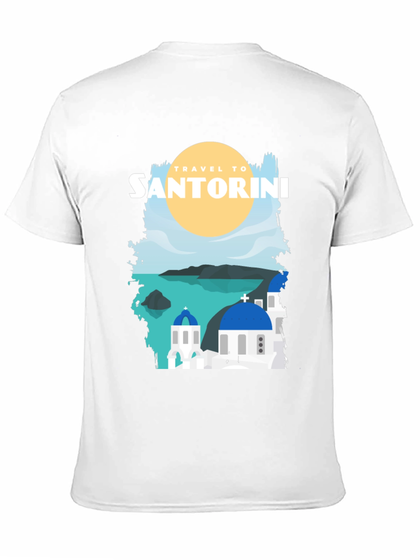 Santorini Travel Graphic Tee - Black Cotton T-Shirt