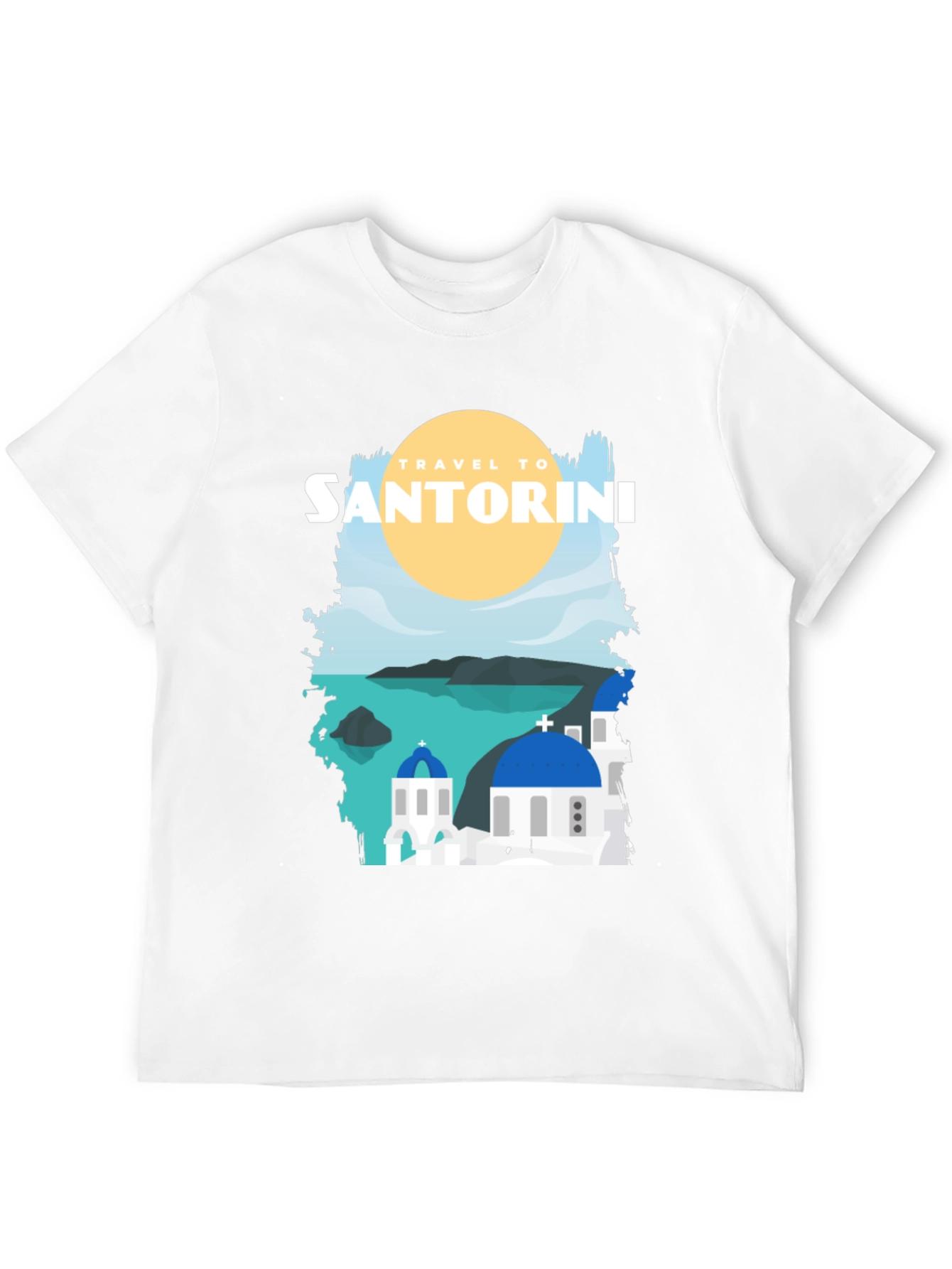 Santorini Travel Graphic Tee - Black Cotton T-Shirt