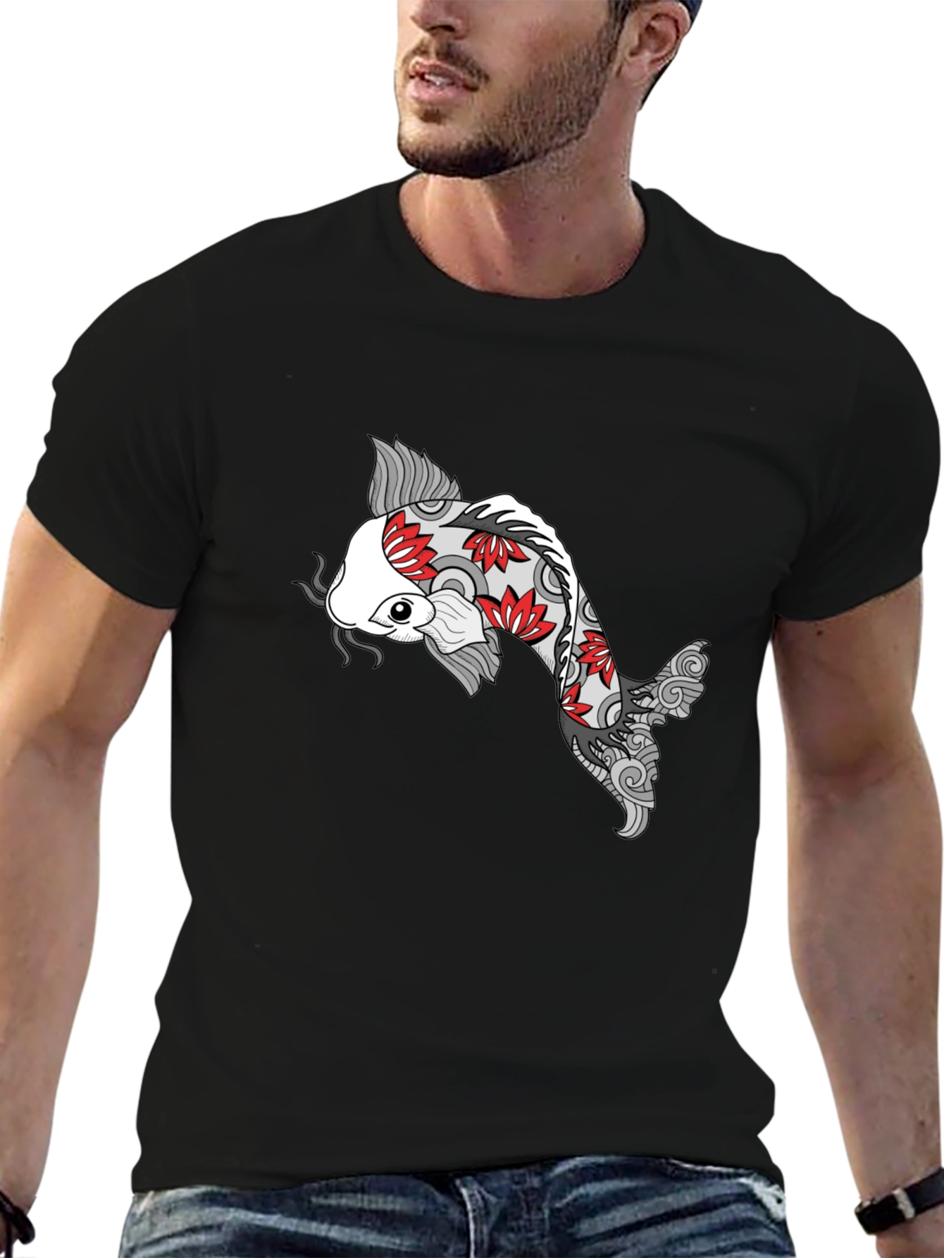 Koi Fish Graphic Black T-Shirt - Unique Design