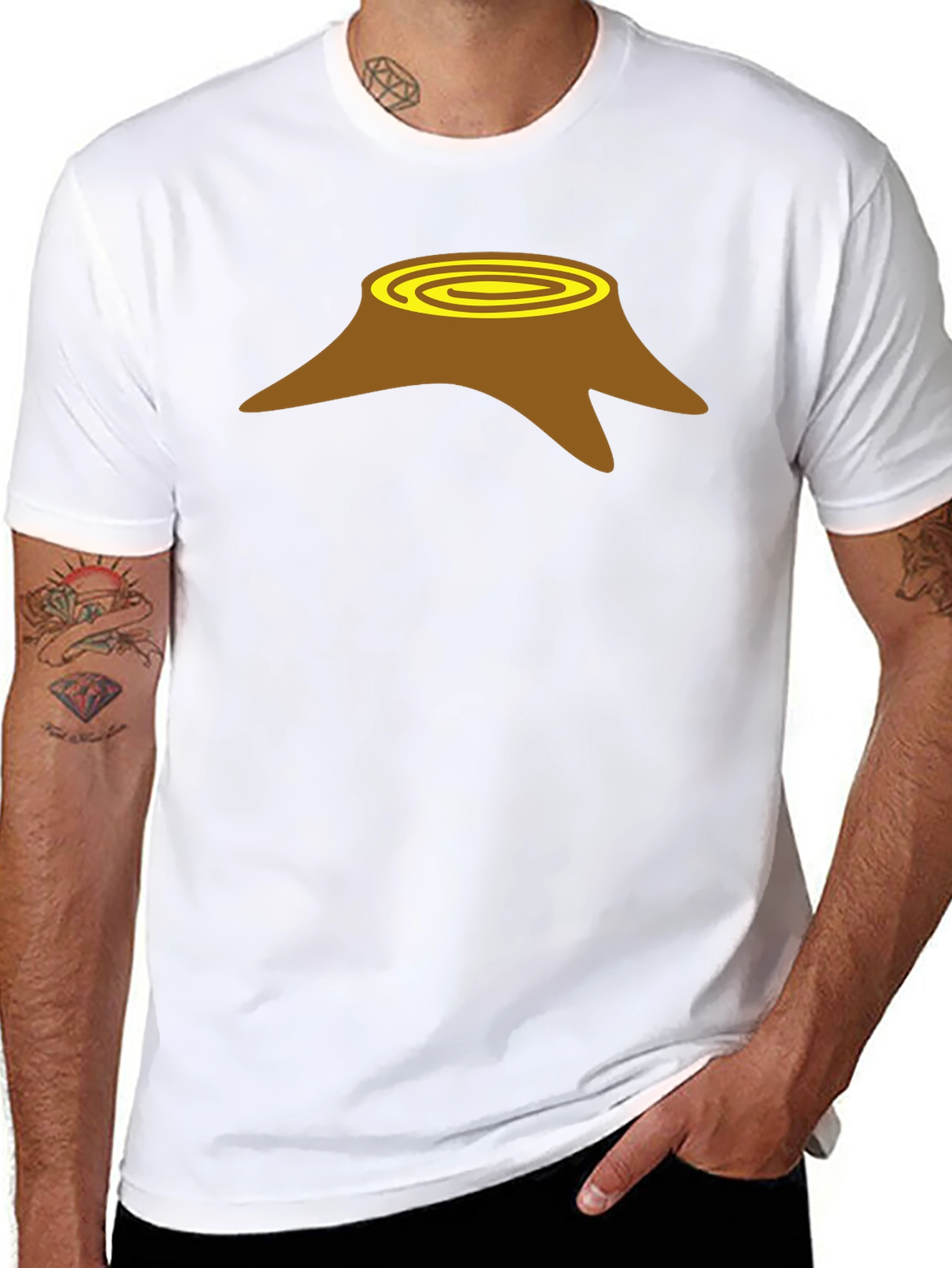 Tree Stump Graphic Tee - Black Cotton Casual Shirt