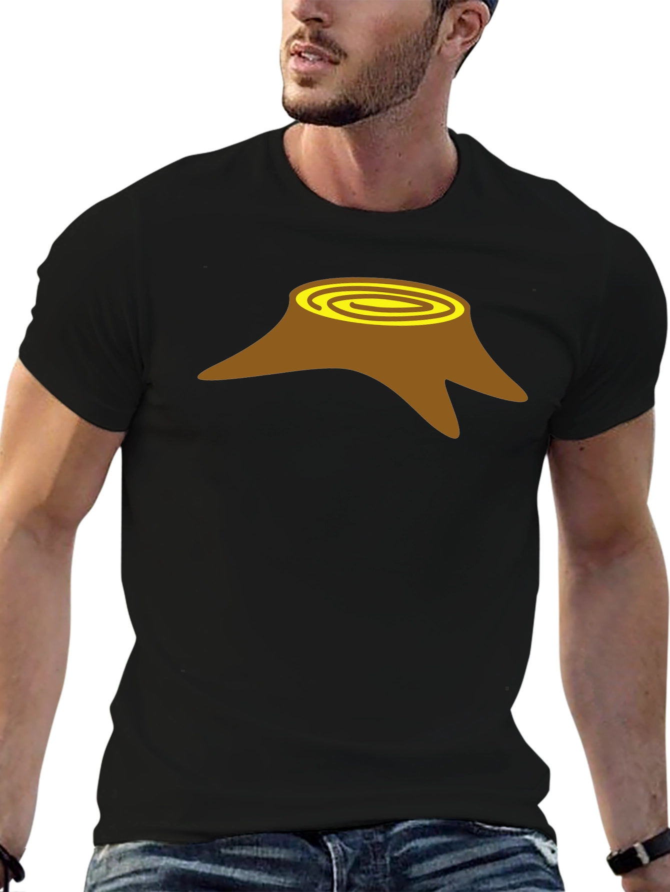 Tree Stump Graphic Tee - Black Cotton Casual Shirt