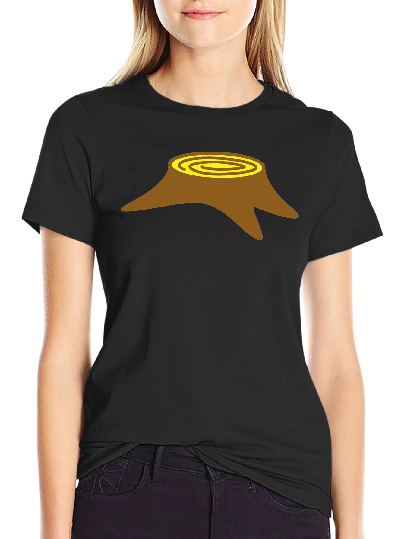 Tree Stump Graphic Tee - Black Cotton Casual Shirt