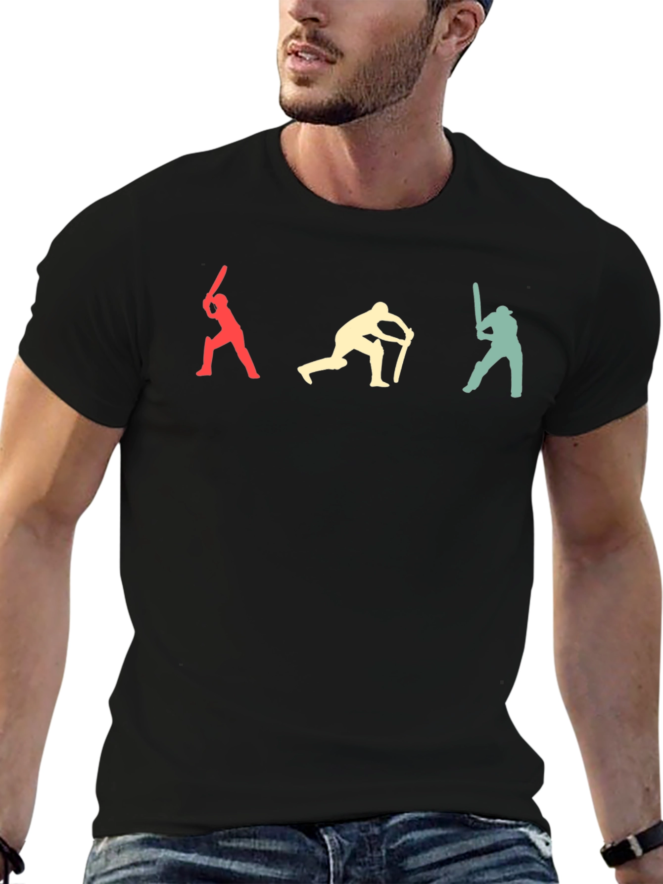Retro Cricket Batsman Silhouette Graphic Tee