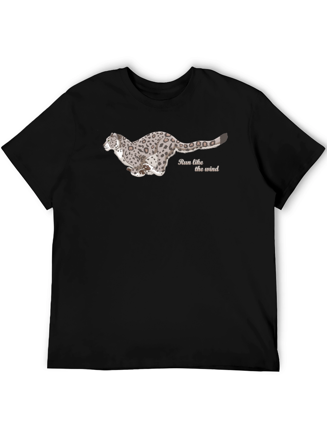 Black T-Shirt with Running Leopard Design