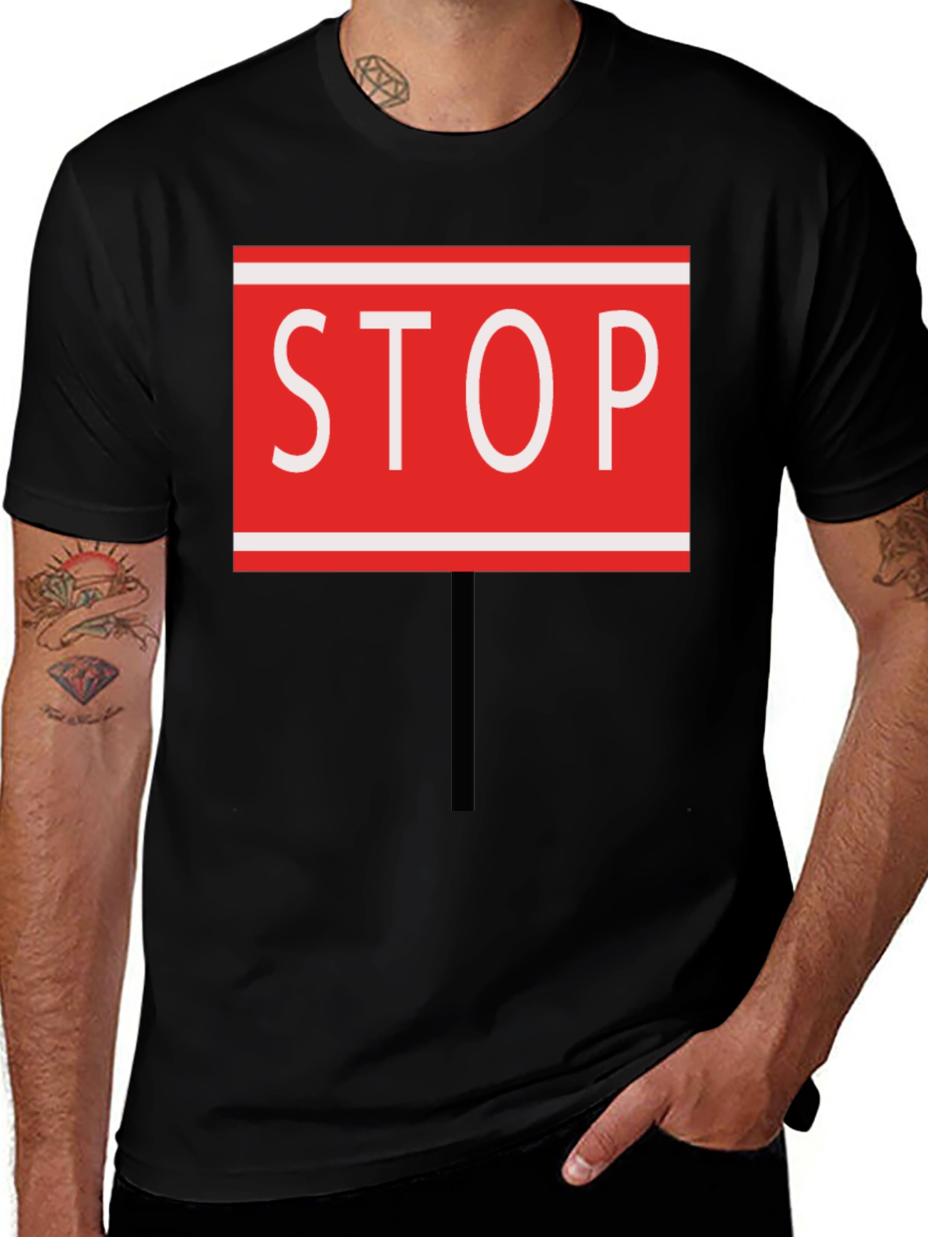 Stop Sign Graphic Tee - Black Cotton Blend