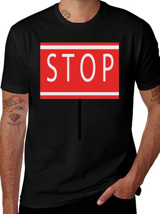 Stop Sign Graphic Tee - Black Cotton Blend
