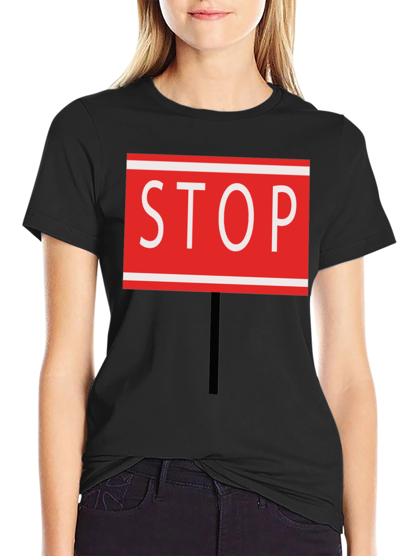 Stop Sign Graphic Tee - Black Cotton Blend