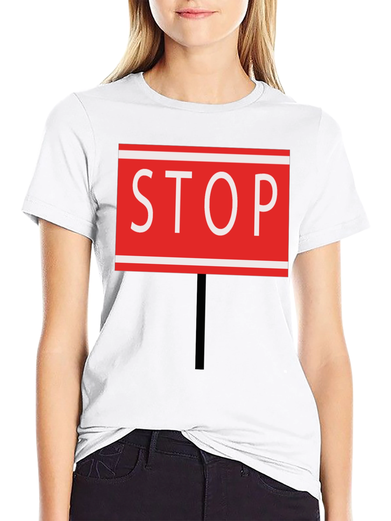 Stop Sign Graphic Tee - Black Cotton Blend