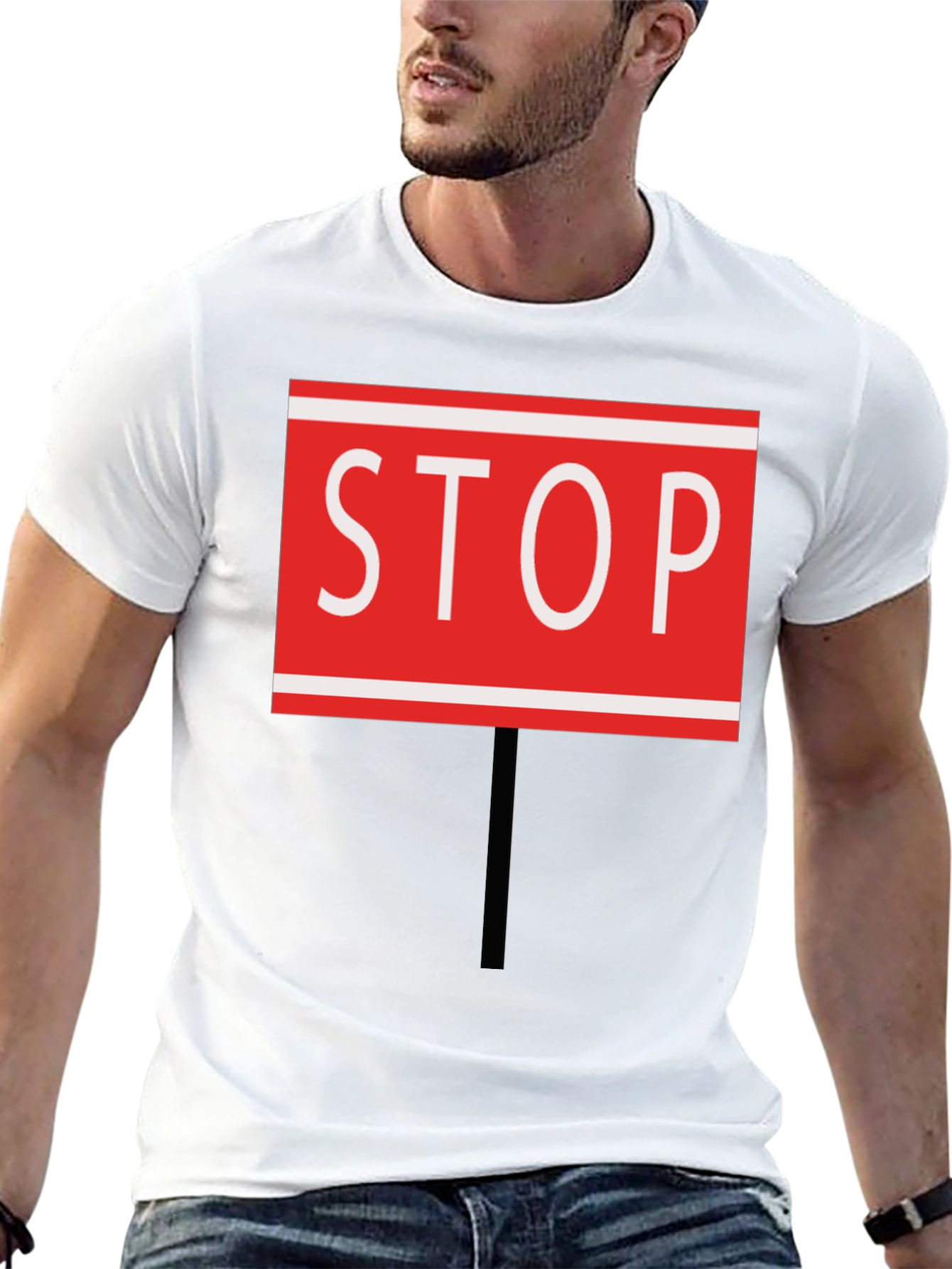 Stop Sign Graphic Tee - Black Cotton Blend