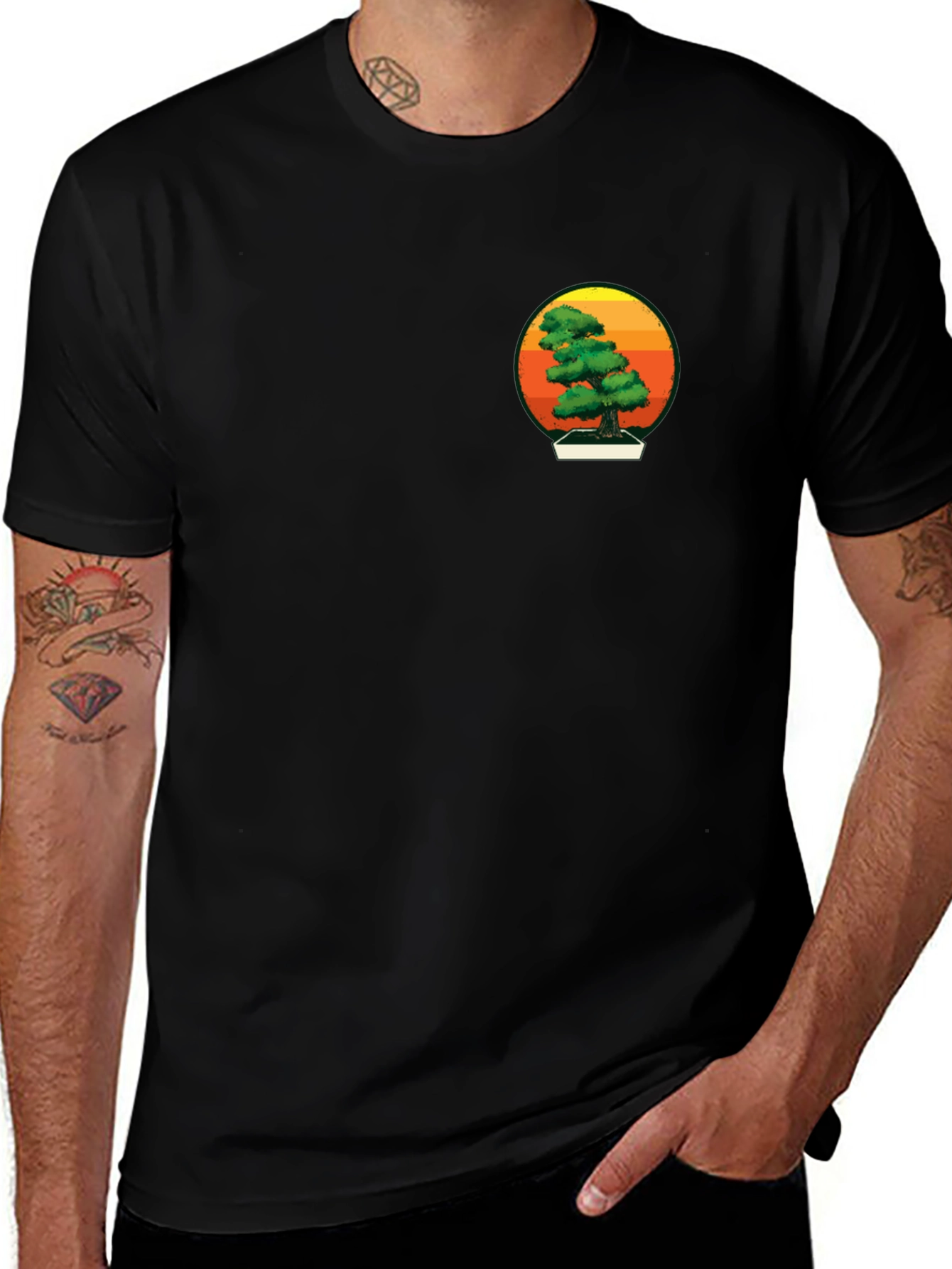 Bonsai Tree Graphic Tee - Black Cotton Shirt