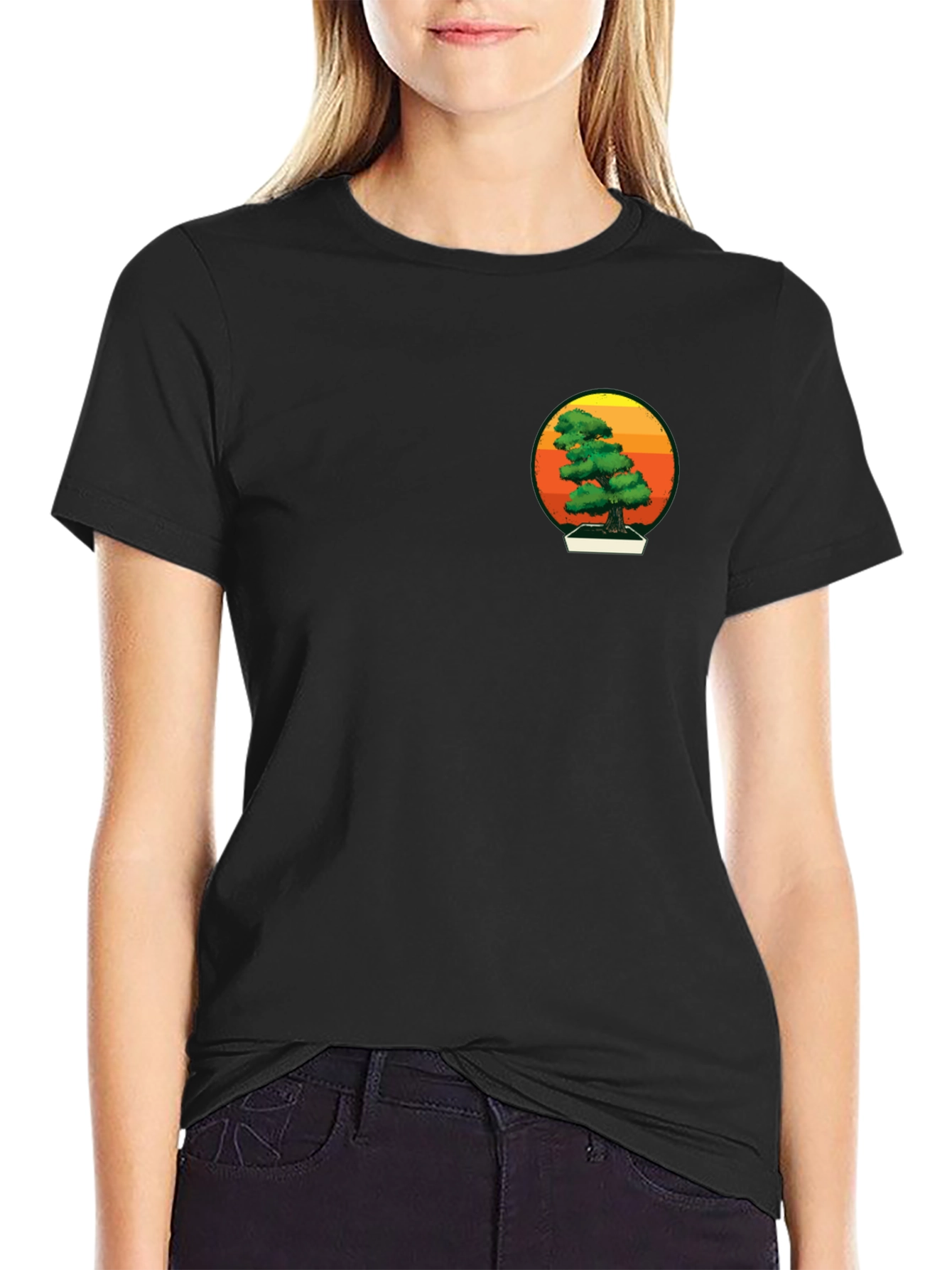Bonsai Tree Graphic Tee - Black Cotton Shirt