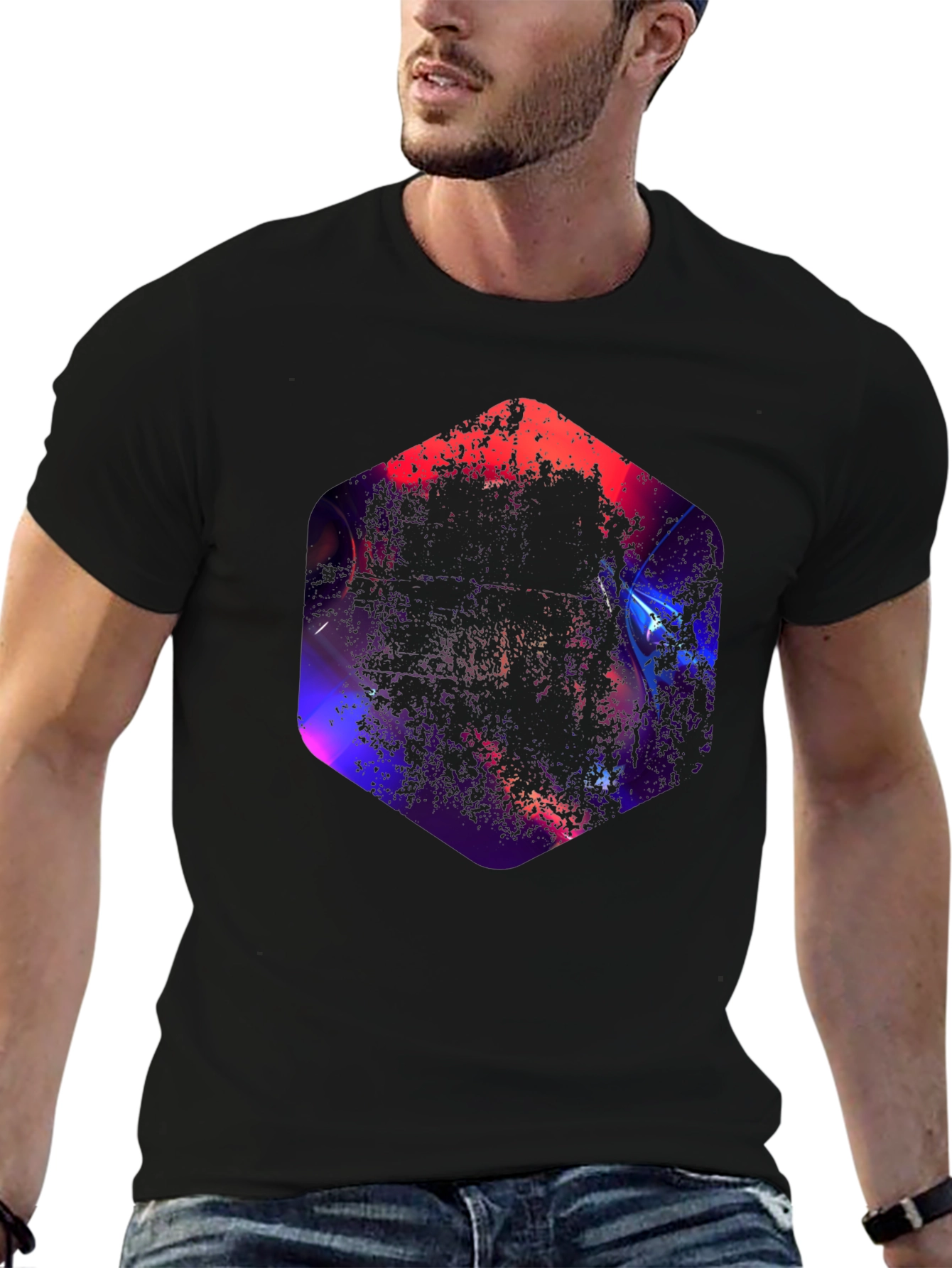 Geometric Abstract Graphic Black T-Shirt