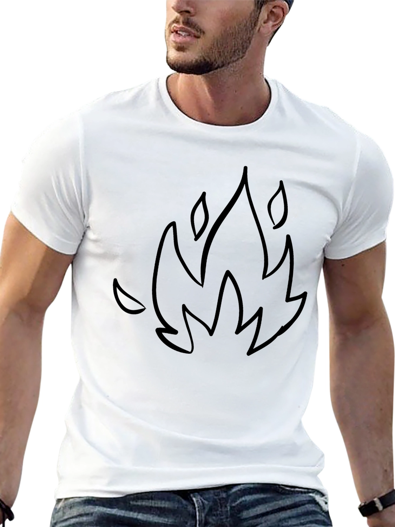 Black Graphic Tee - Fire Outline Design