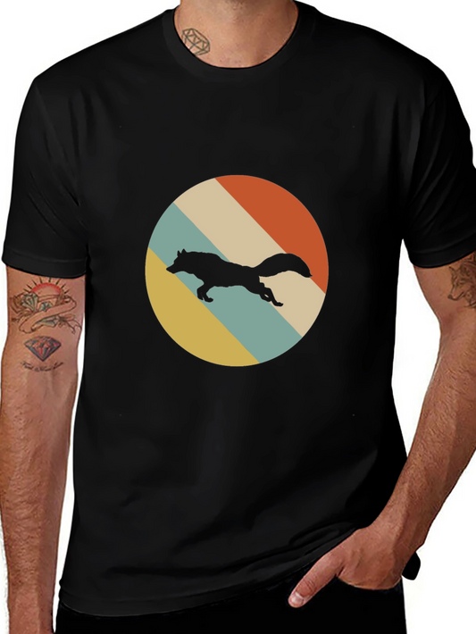 Retro Wolf Graphic Tee - Black Cotton Comfort