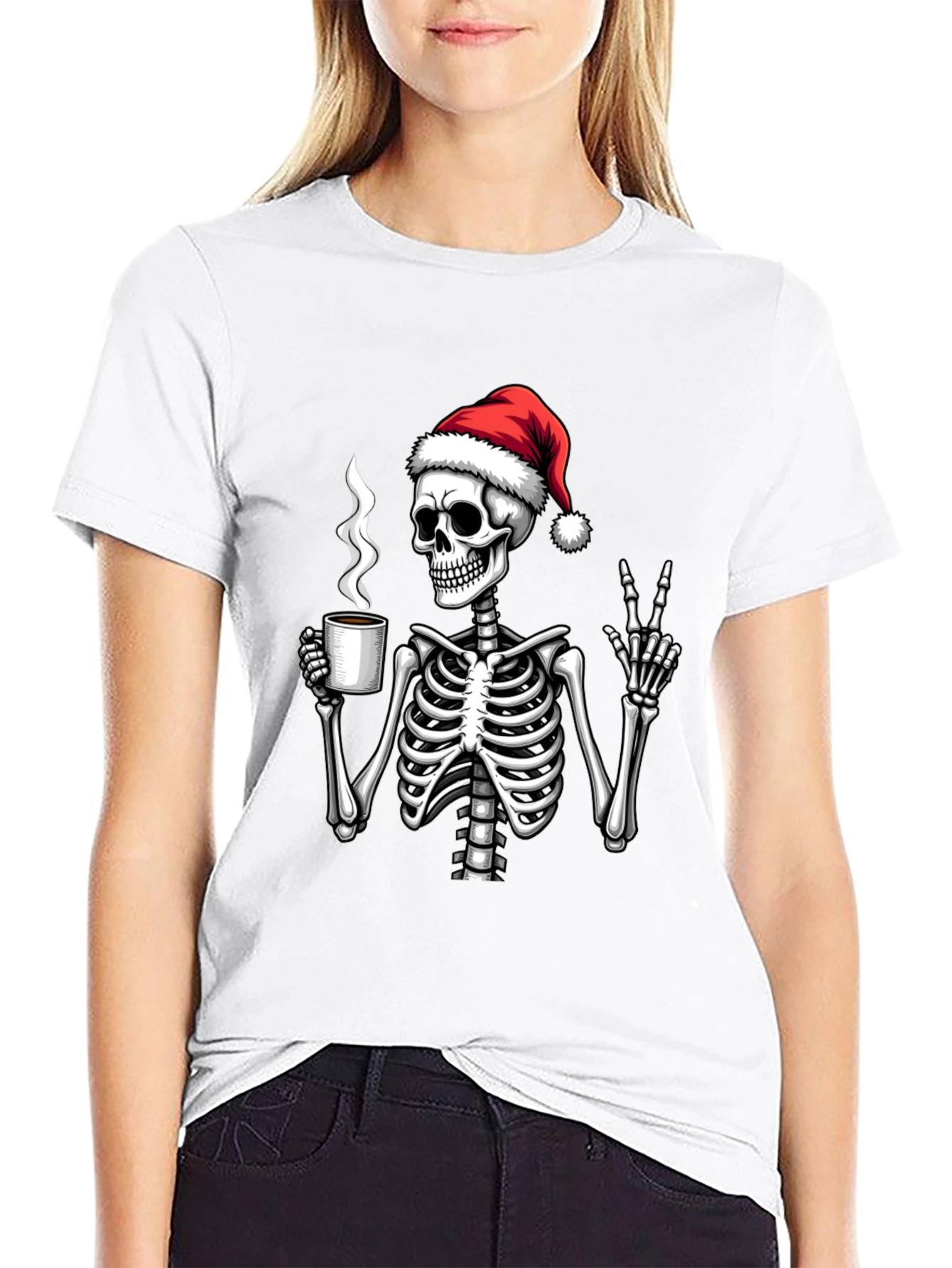 Festive Skeleton T-Shirt - Coffee & Peace
