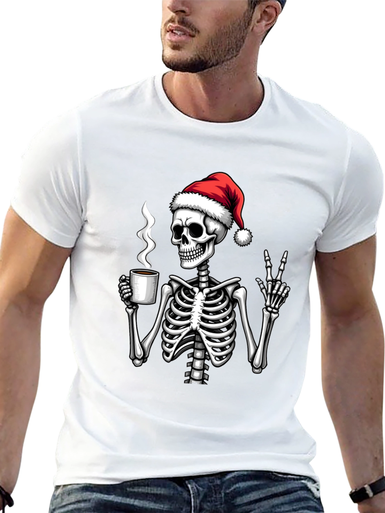 Festive Skeleton T-Shirt - Coffee & Peace