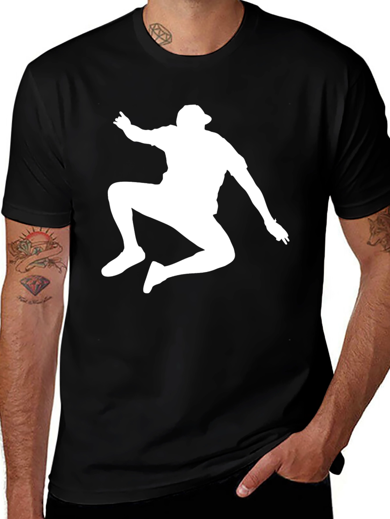 Black T-Shirt with White Silhouette Man