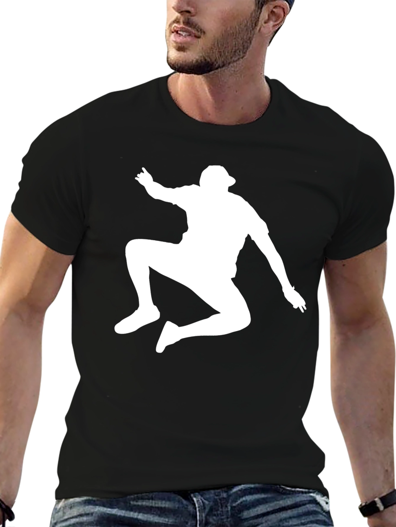 Black T-Shirt with White Silhouette Man