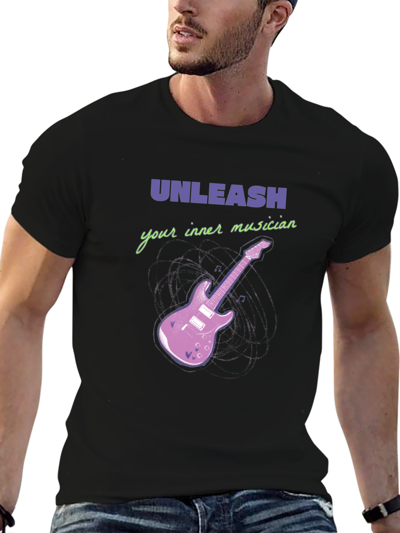 Unleash Your Inner Musician Black T-Shirt Guitar Graphic