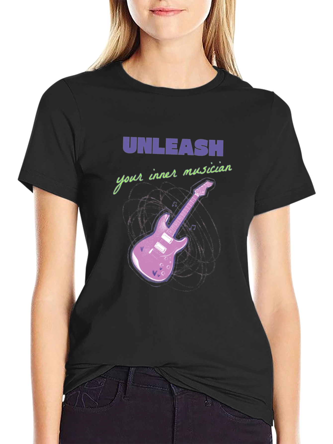 Unleash Your Inner Musician Black T-Shirt Guitar Graphic