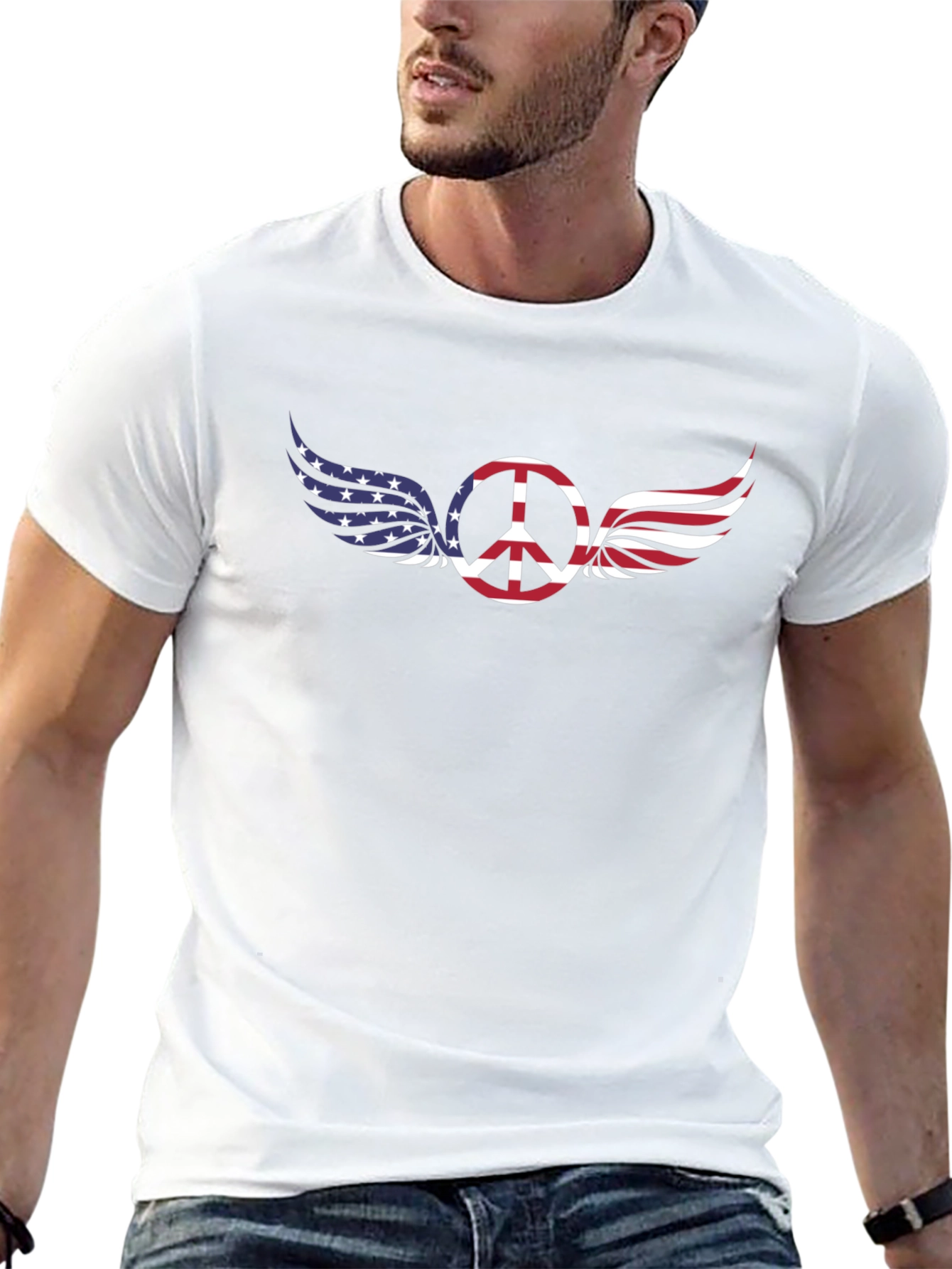 Peace Sign with American Flag Wings T-Shirt