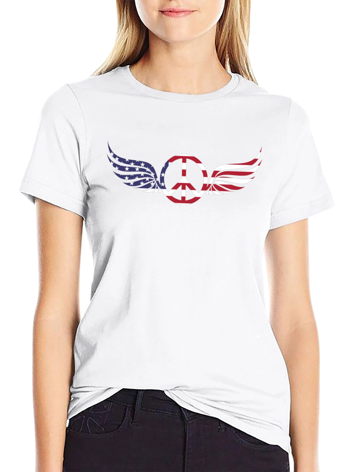 Peace Sign with American Flag Wings T-Shirt