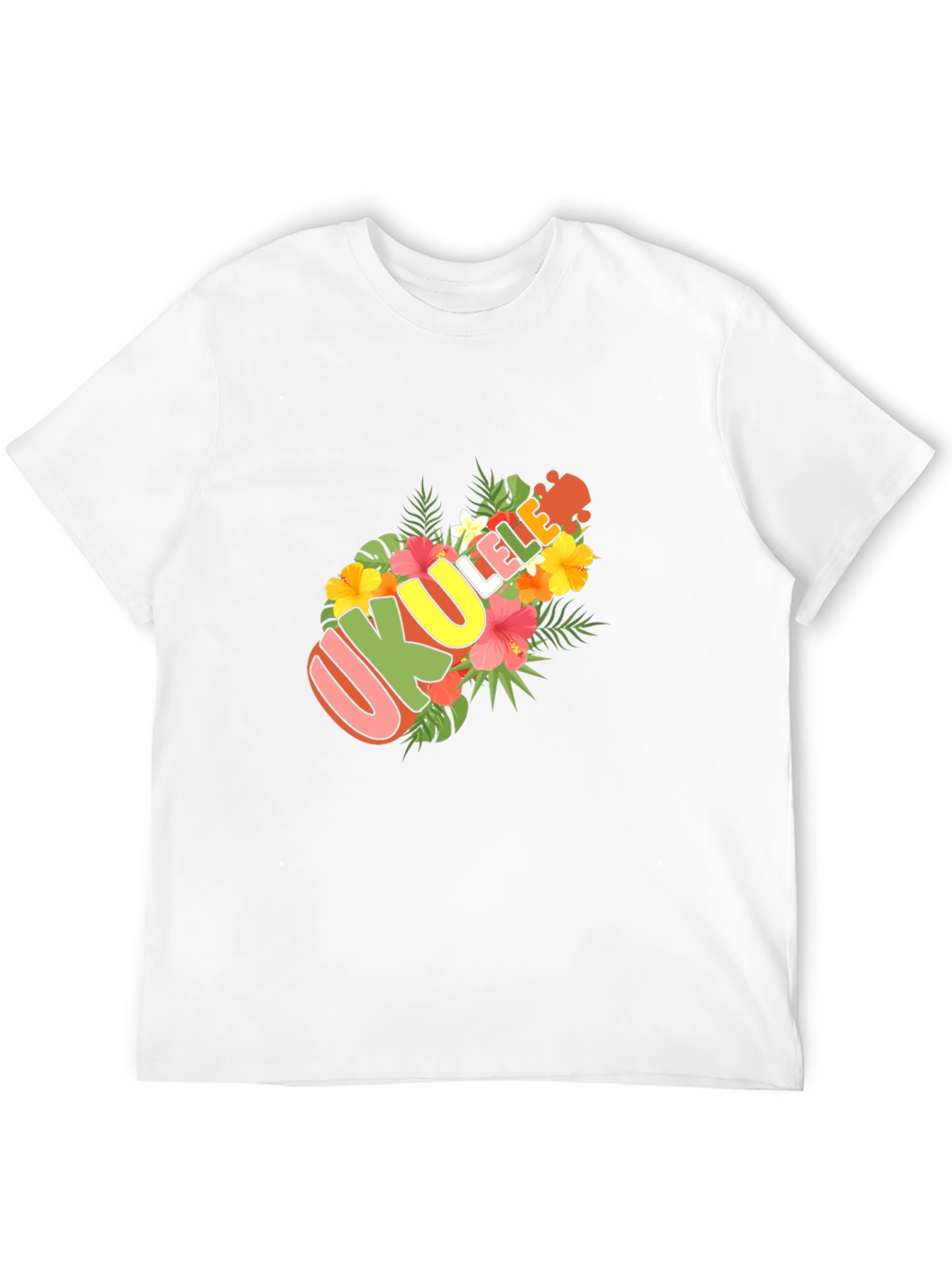 Ukulele Floral Design Black T-Shirt