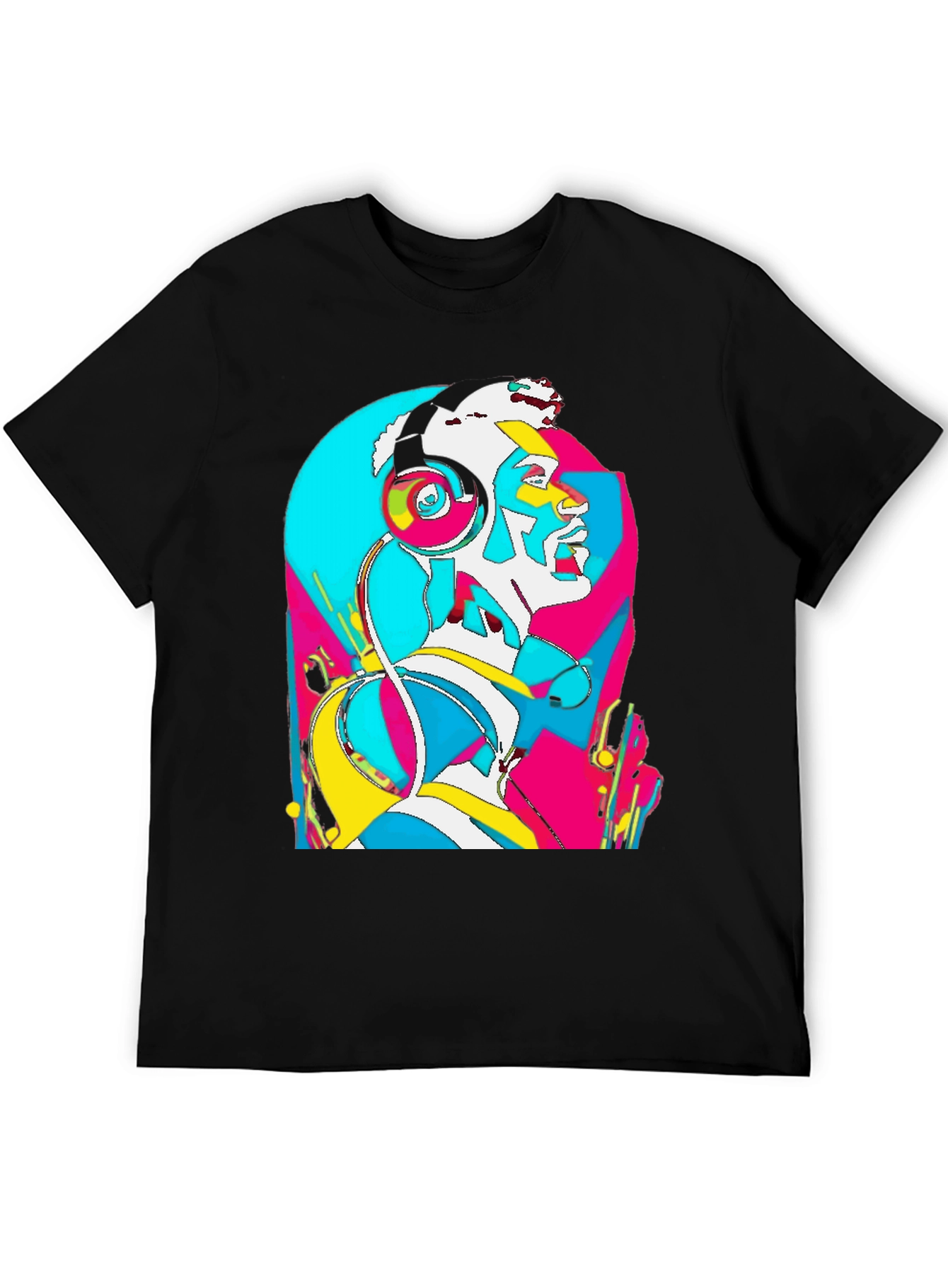 Abstract Art Headphones Black T-Shirt