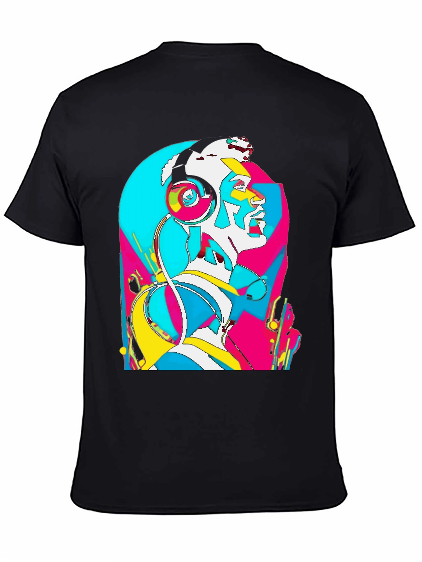 Abstract Art Headphones Black T-Shirt