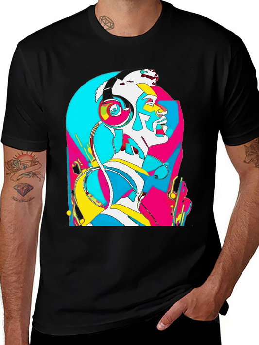 Abstract Art Headphones Black T-Shirt