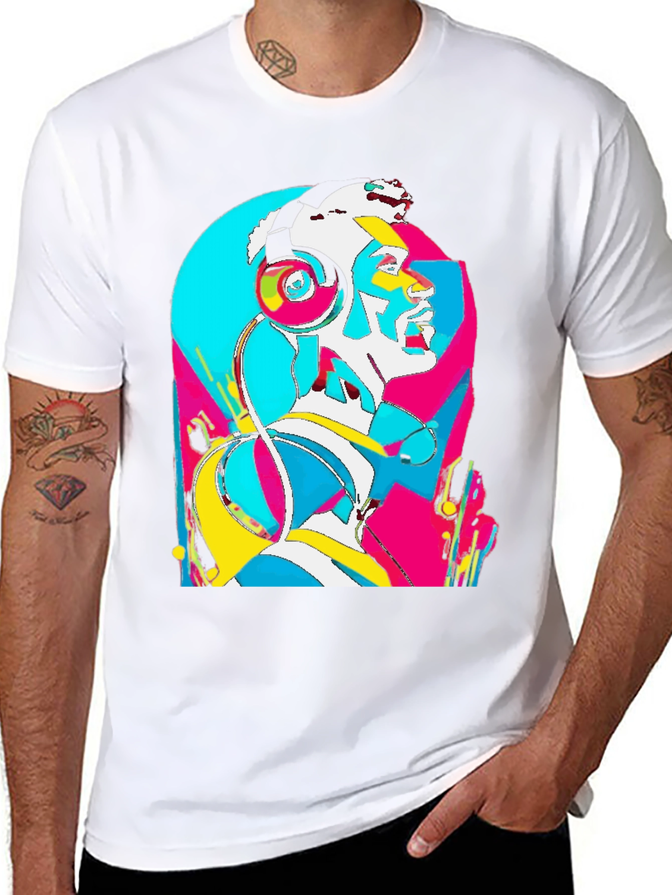 Abstract Art Headphones Black T-Shirt