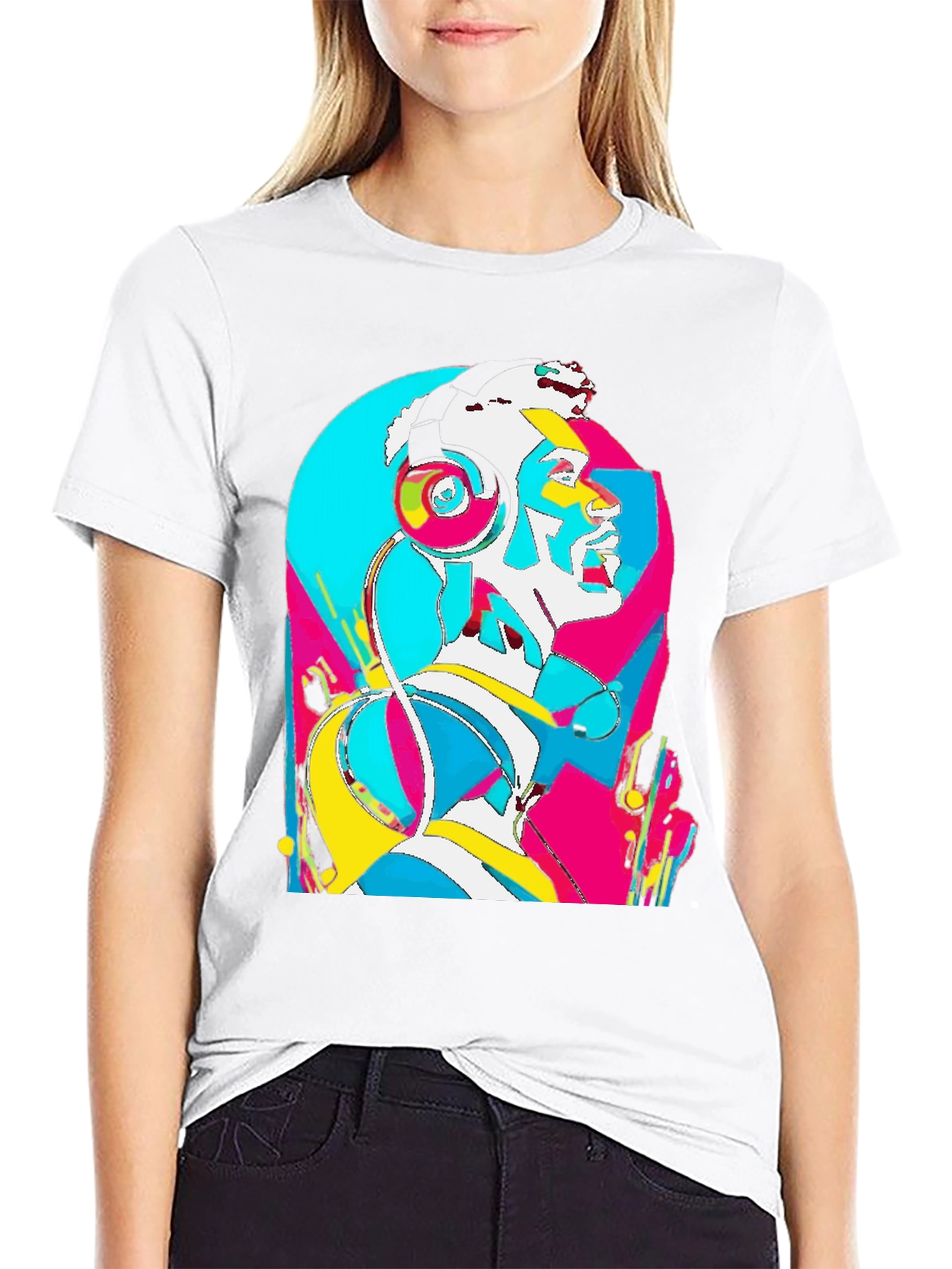 Abstract Art Headphones Black T-Shirt