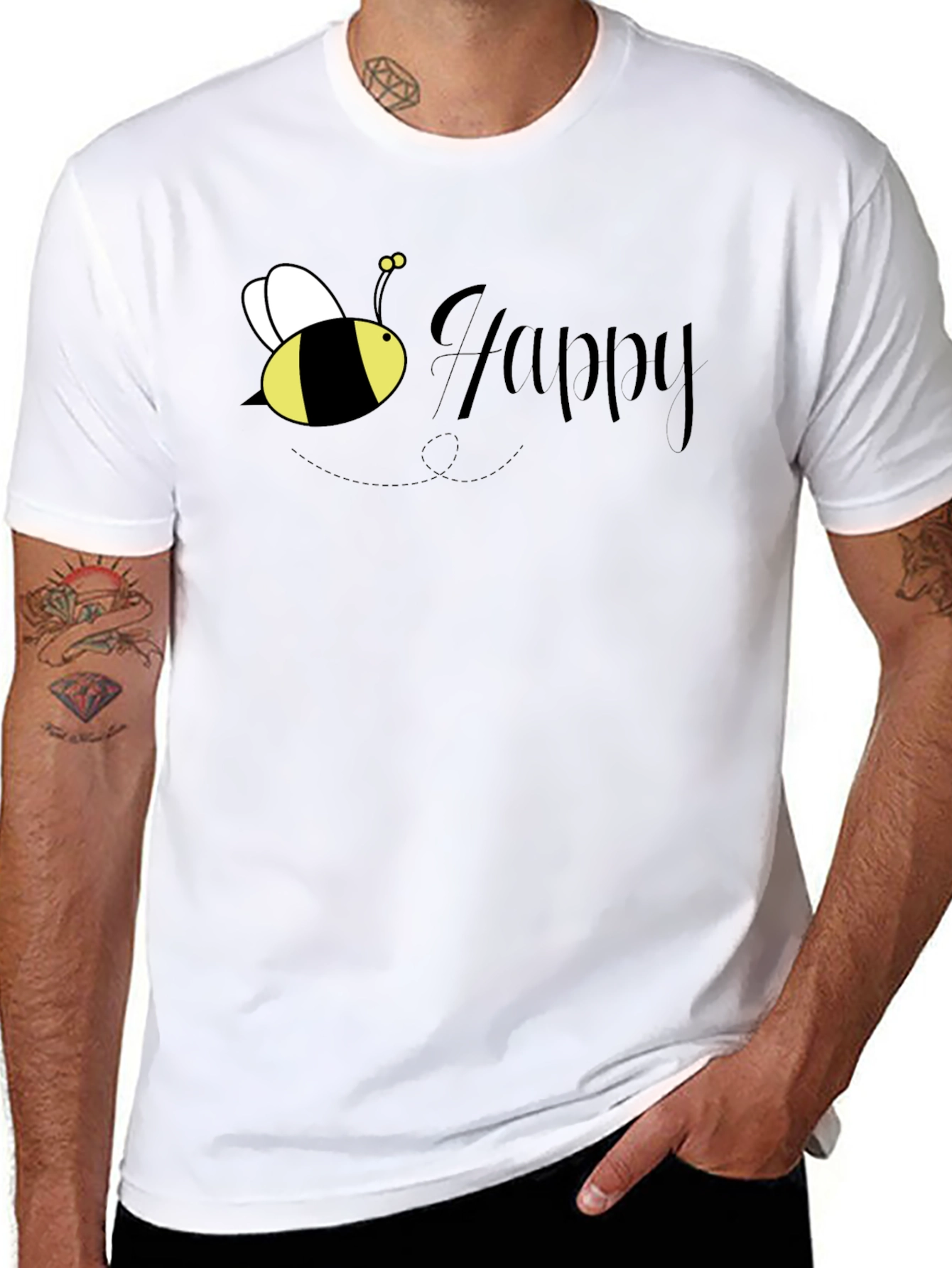 Bee Happy Graphic T-Shirt - Black Crew Neck Tee