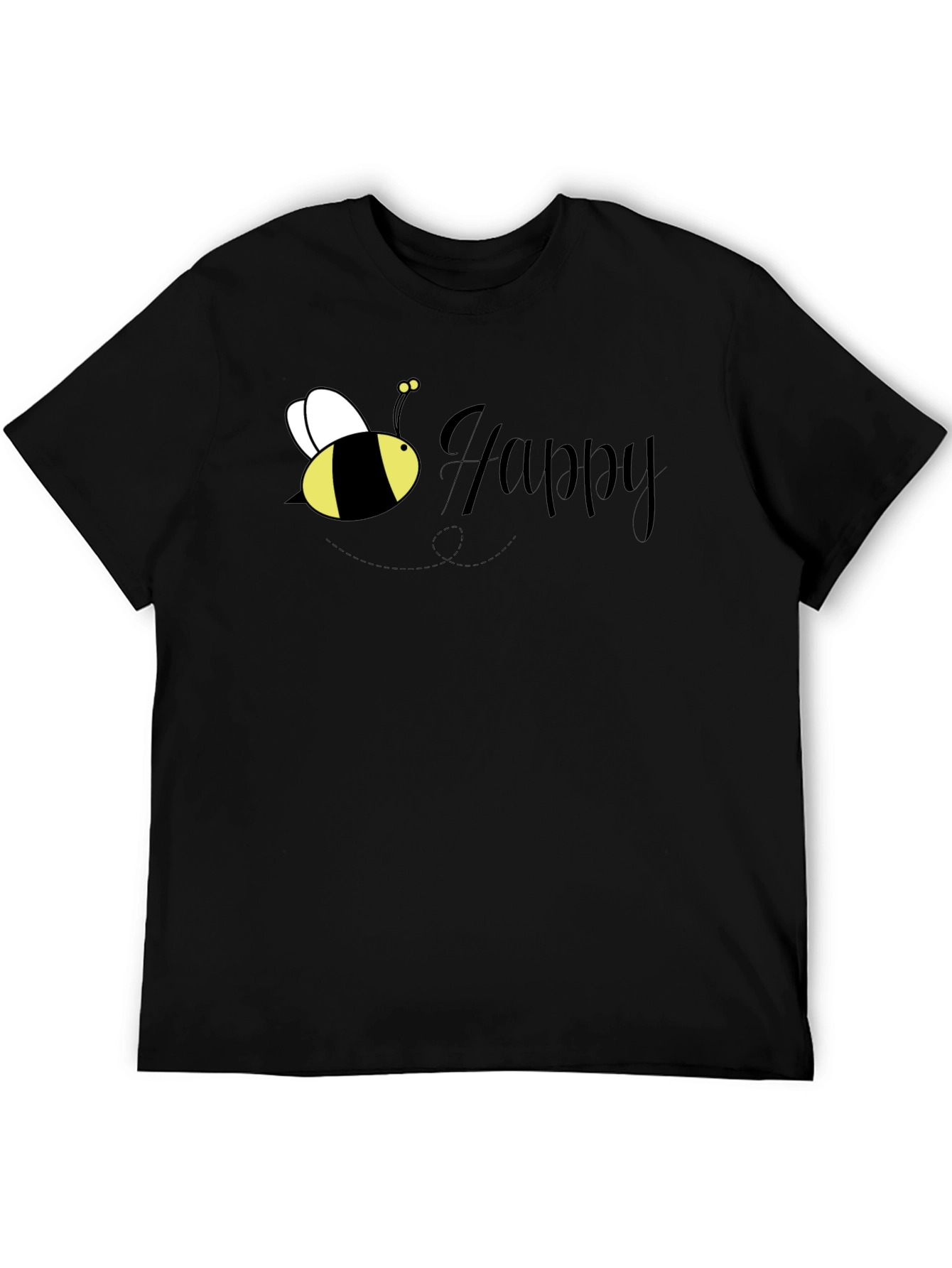 Bee Happy Graphic T-Shirt - Black Crew Neck Tee